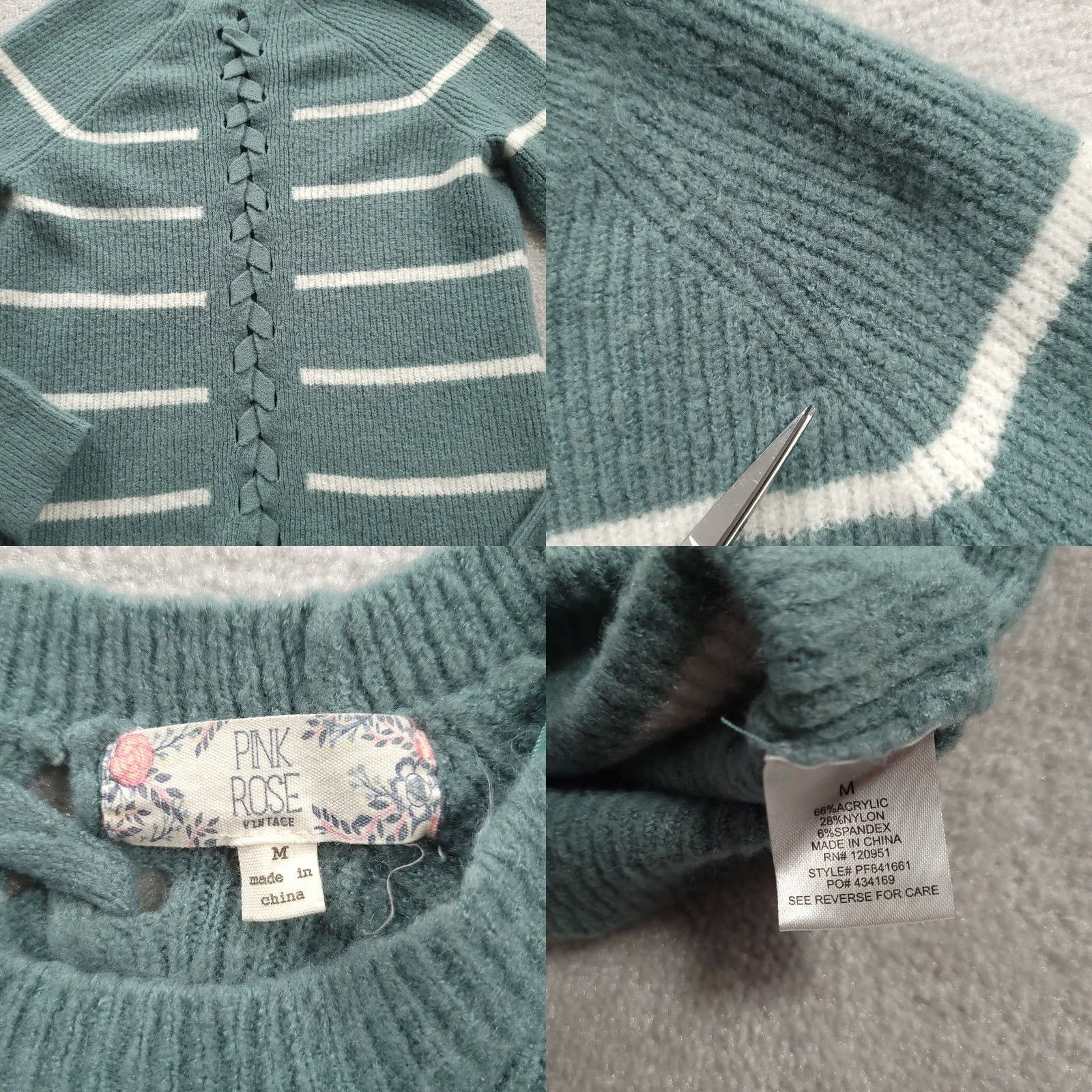 Vintage Pink Rose Sweater Striped Sz. Medium Laced Back Size M / US 6-8 / IT 42-44 - 8 Thumbnail