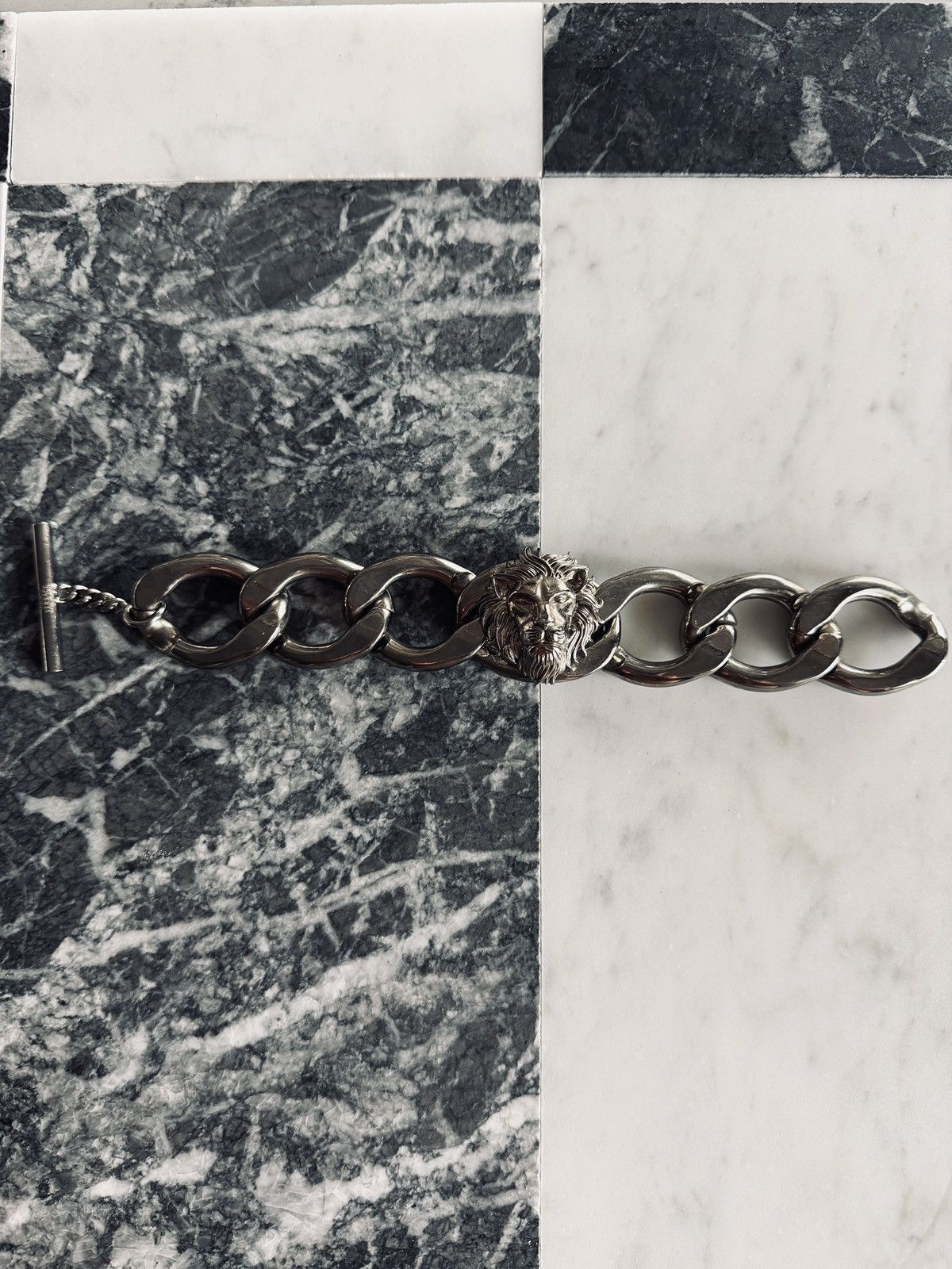 Versus Versace Gunmetal Lion Head Chain Bracelet
