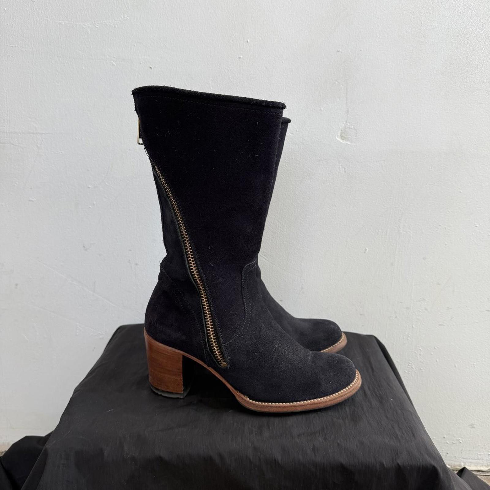 Other Primeboots Asymmetric Zip Navy Suede Ankle Boots Size US 5 / IT 35 - 1 Thumbnail