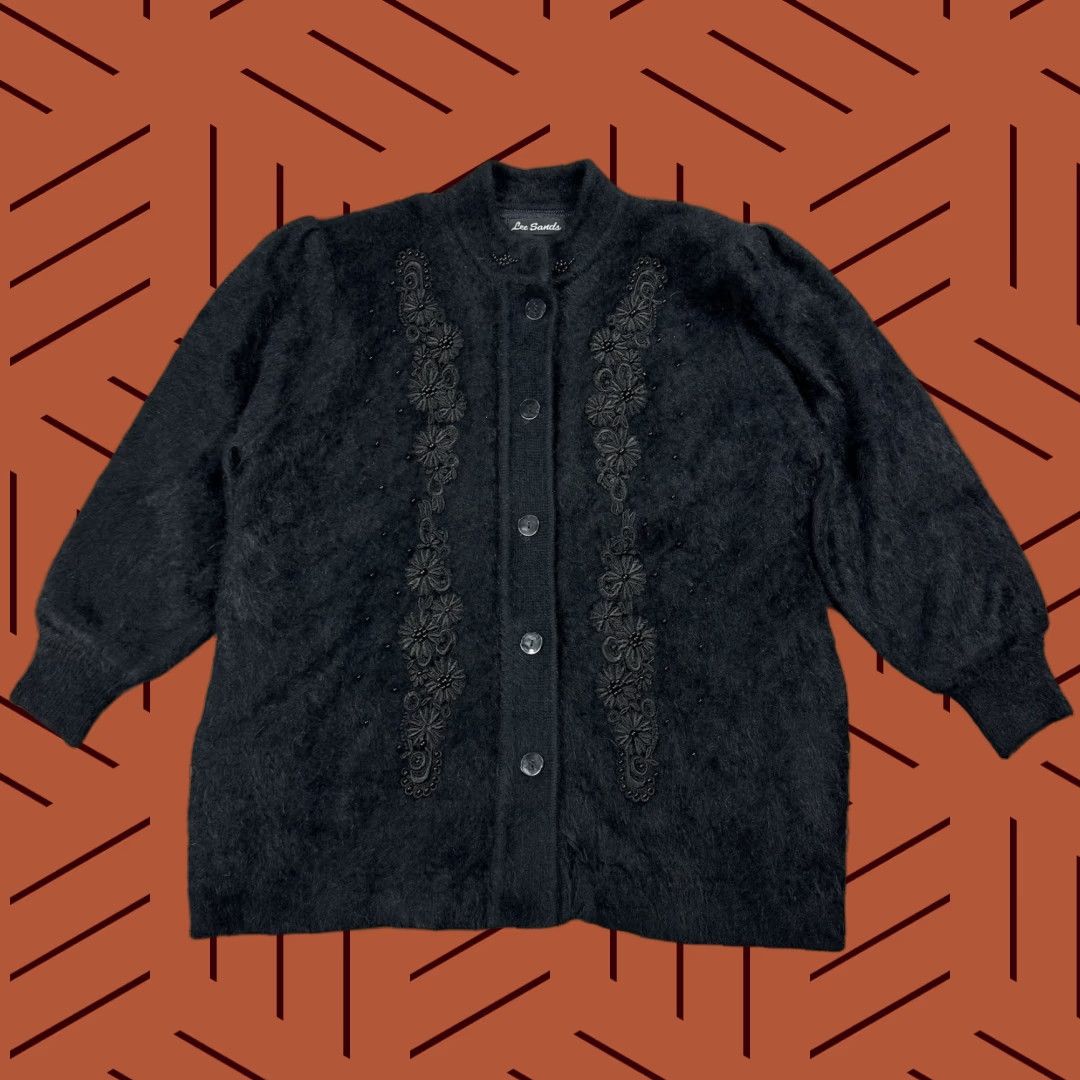 Lee VINTAGE Lee Sands Women's Beaded Angora Fuzzy Long Sleeve Button-Up Cardigan Jacket One Size Black Fall Winter Size ONE SIZE - 1 Thumbnail