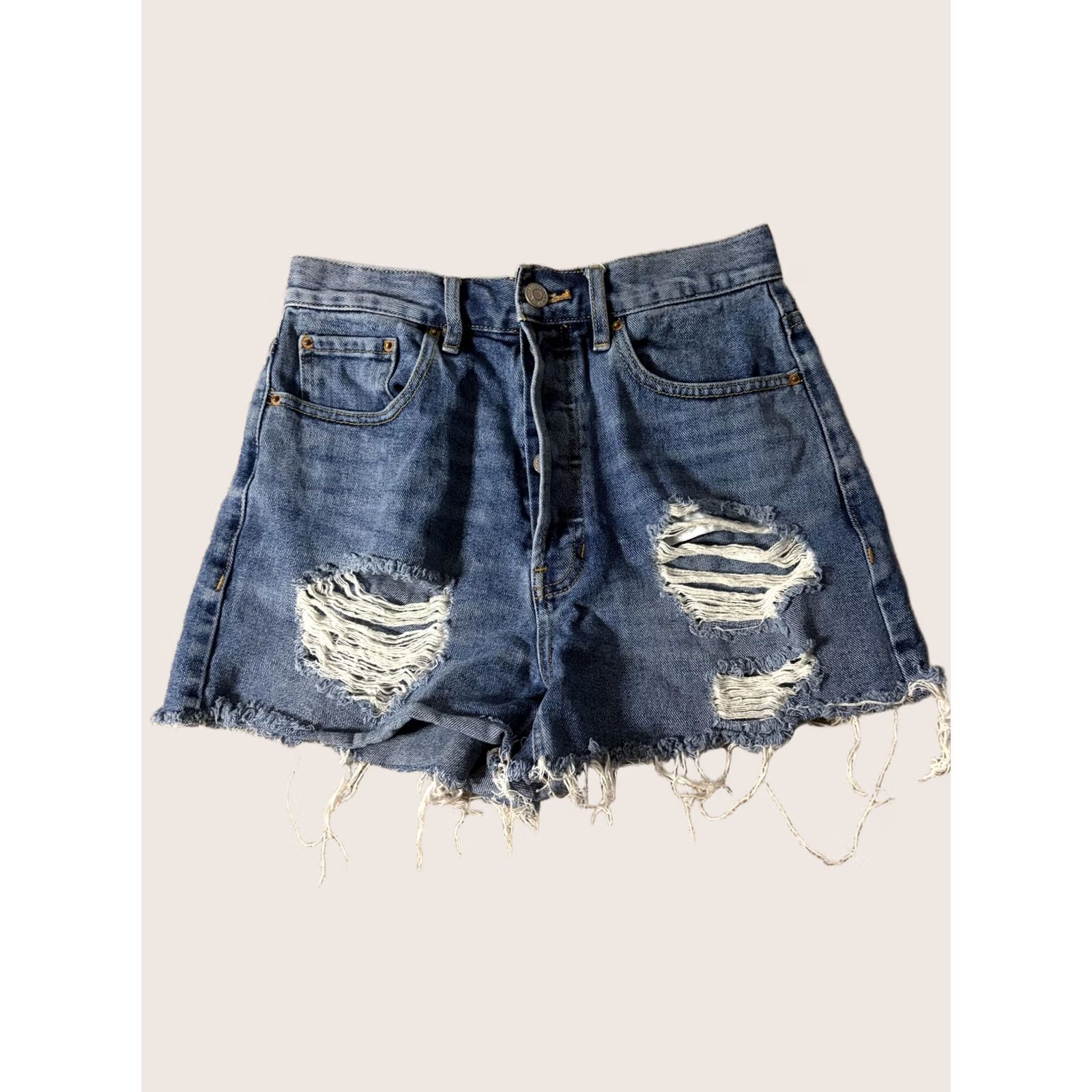 Pacsun VINTAGE PacSun Womens Shorts Blue Denim Ultra High Rise Cutoff Ripped Frayed 26 Size 26" / US 2 / IT 38 - 1 Thumbnail
