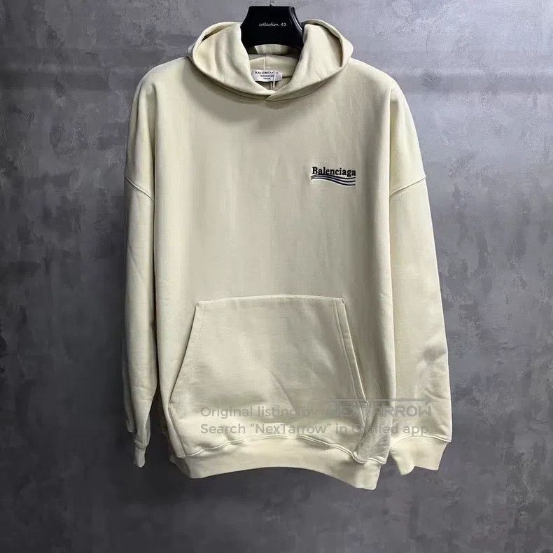 Balenciaga Beige plain lettering print hooded sweatshirt