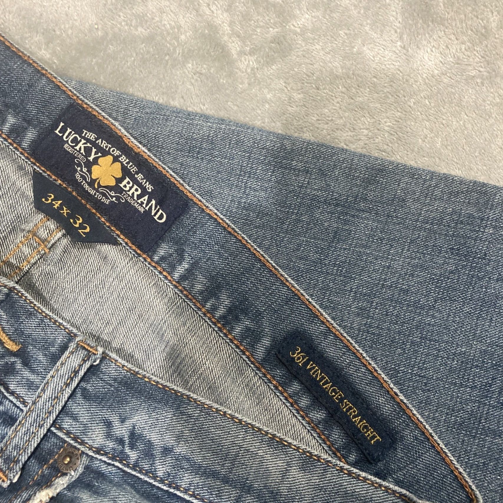Lucky Brand Lucky Brand Jeans Men 34x32 Blue 361 Vintage Straight Distressed Mid Rise Zip Shirt Size US 34 / EU 50 - 6 Thumbnail
