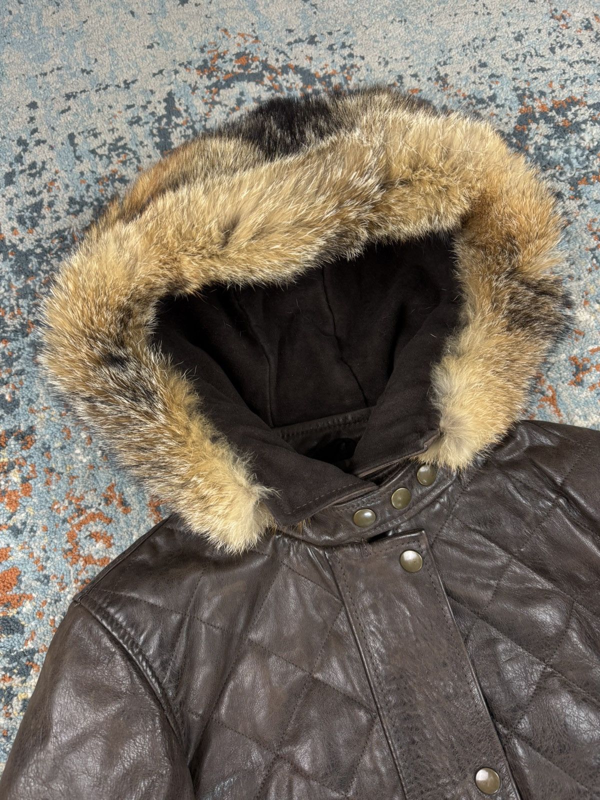 Belstaff × Designer × Vintage Vintage 90s Belstaff ocelot hooded leather fur bomber jacket Size S / US 4 / IT 40 - 8 Thumbnail