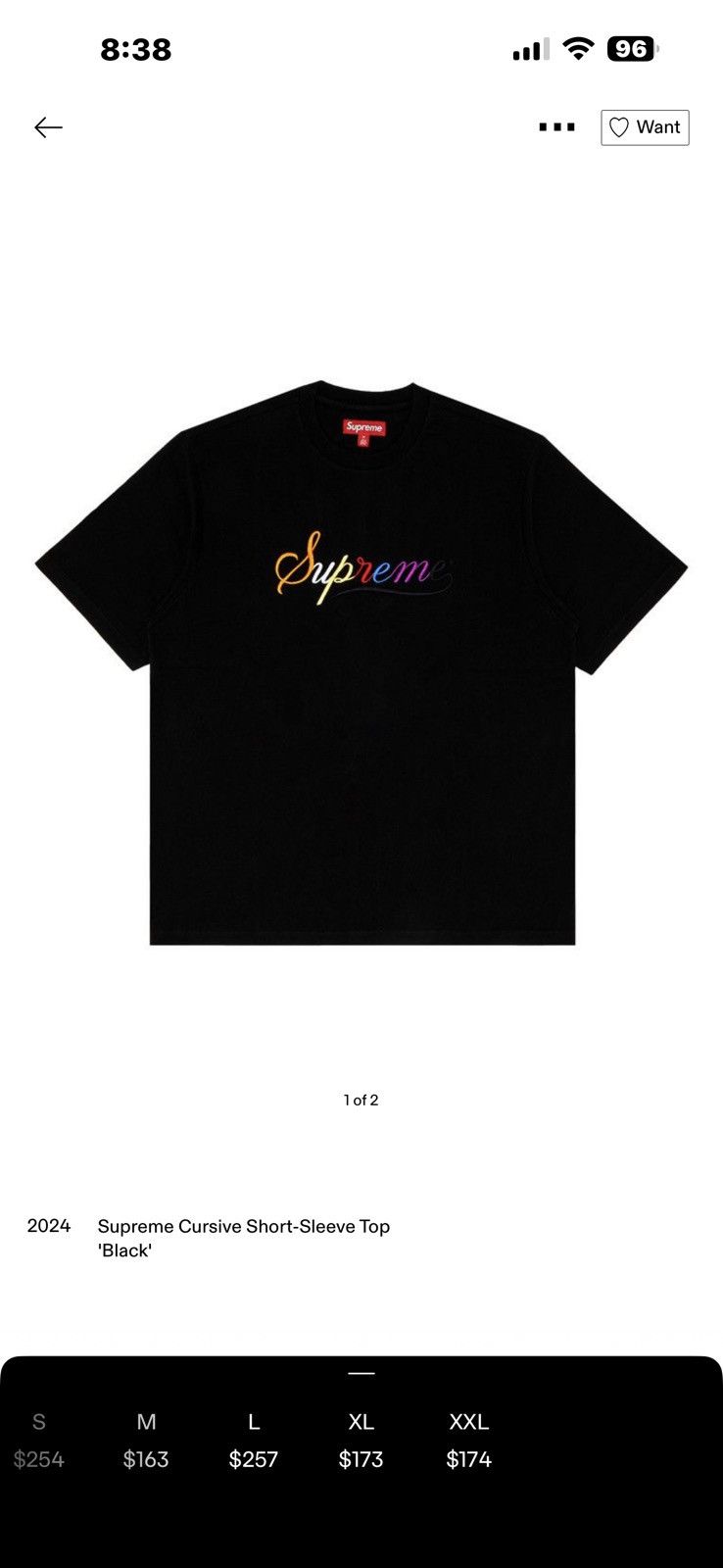 Supreme Supreme Cursive Tee Black (XL) – Authentic Size US XL / EU 56 / 4 - 6 Thumbnail