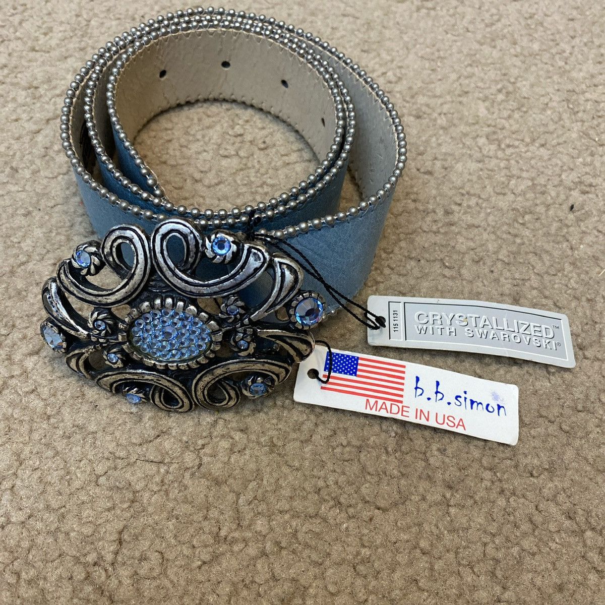 Bebe Swarovski Crystal Logo Blue Snakeskin Belt b.b. Simon 2182A86  main image 2