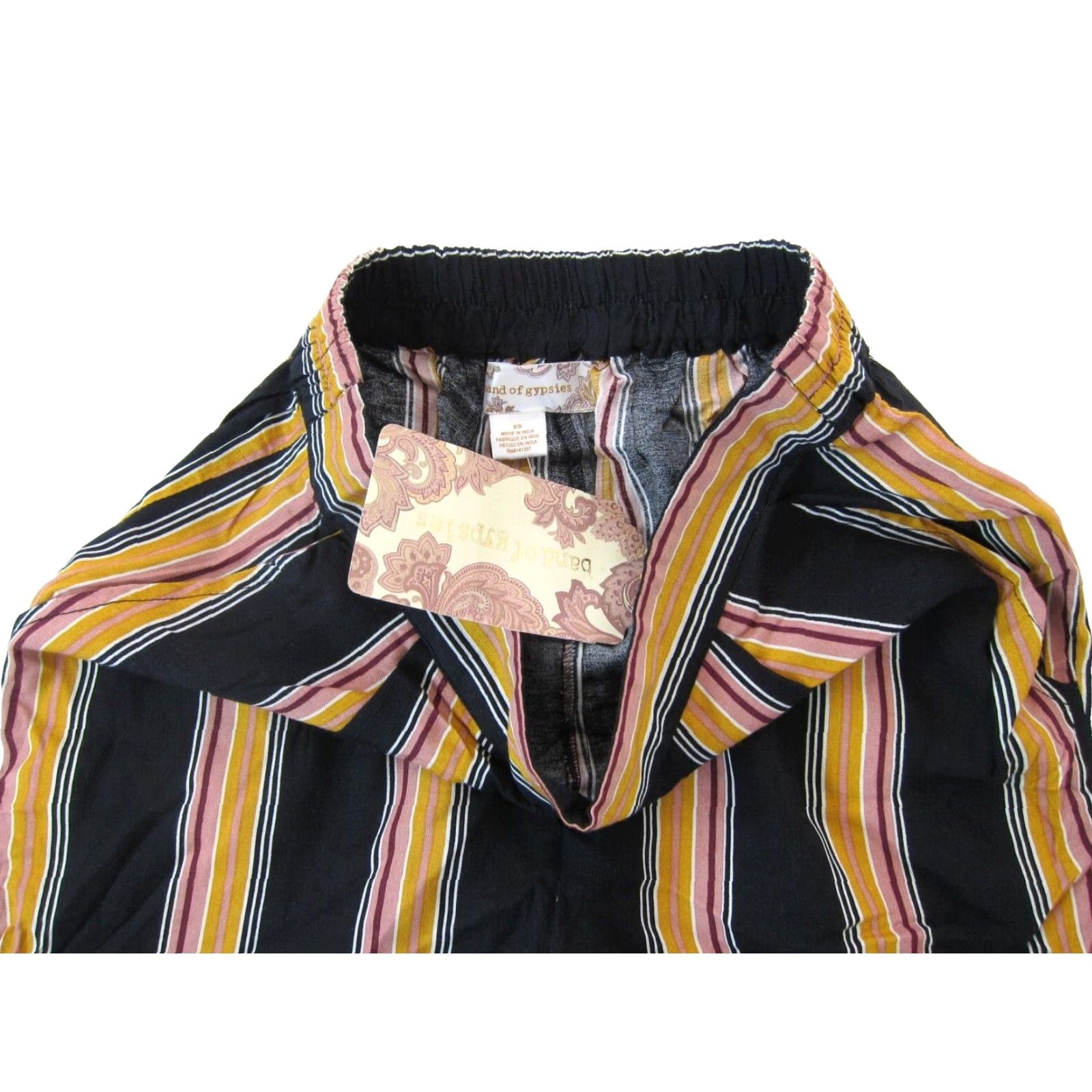 Vintage NWT Band Of Gypsies Rayon Black Pink Yellow Stripe Pocket Wide Leg Chino Pant XS Womens Pant Wide Leg Chino Pocket Stripe Band Of Gypsies XS Black Size 26" / US 2 / IT 38 - 3 Thumbnail