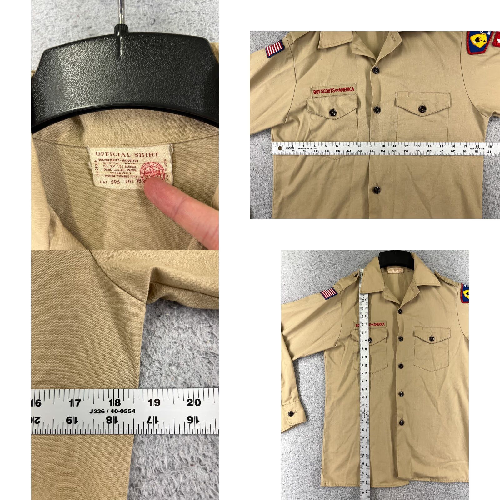 Vintage VINTAGE Boy Scouts Shirt Adult 16 Beige Long Sleeve US Made Polyester Blend Shirts Men Beige 1960s (if applicable) Size US L / EU 52-54 / 3 - 8 Thumbnail