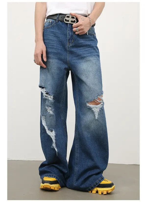 Japanese Brand Adachi x Arai Men's retro washed loose straight ripped jeans Size US 32 / EU 48 - 8 Thumbnail