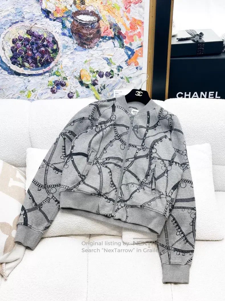 Hermes Hermes Grey Chain Print Women's Pilot Fleece Jacket Jacket Size XS / US 0-2 / IT 36-38 - 1 Thumbnail