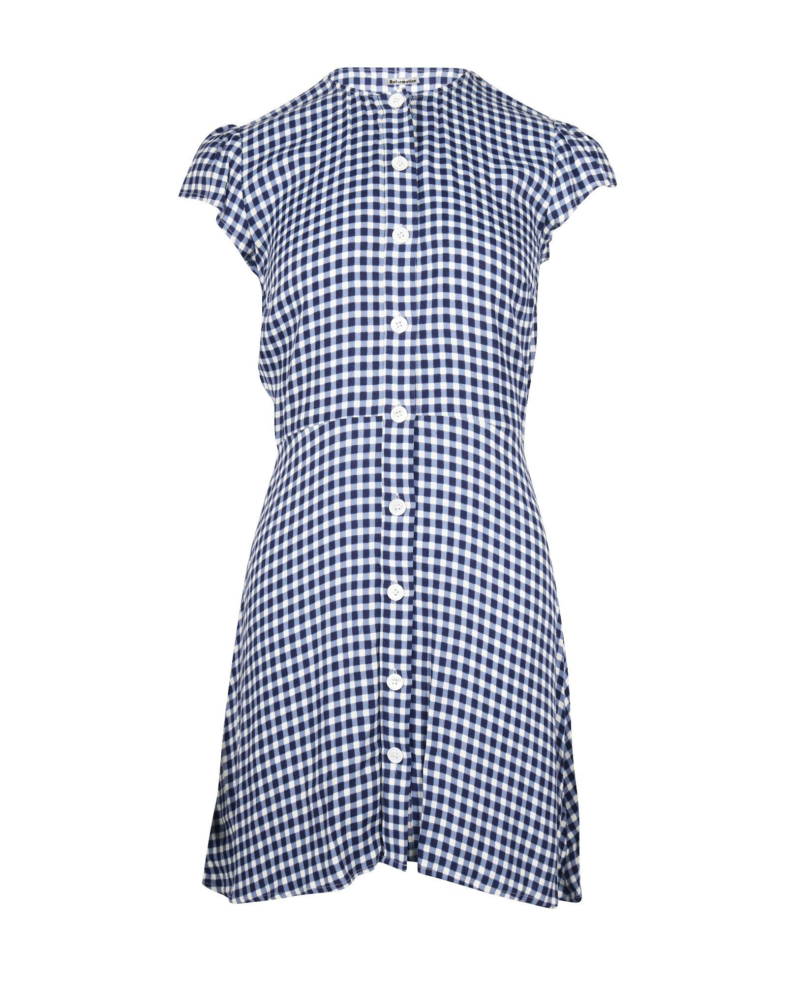 image of Blue Gingham Print Mini Dress With Button Front By Reformation, Women's (Size XS)