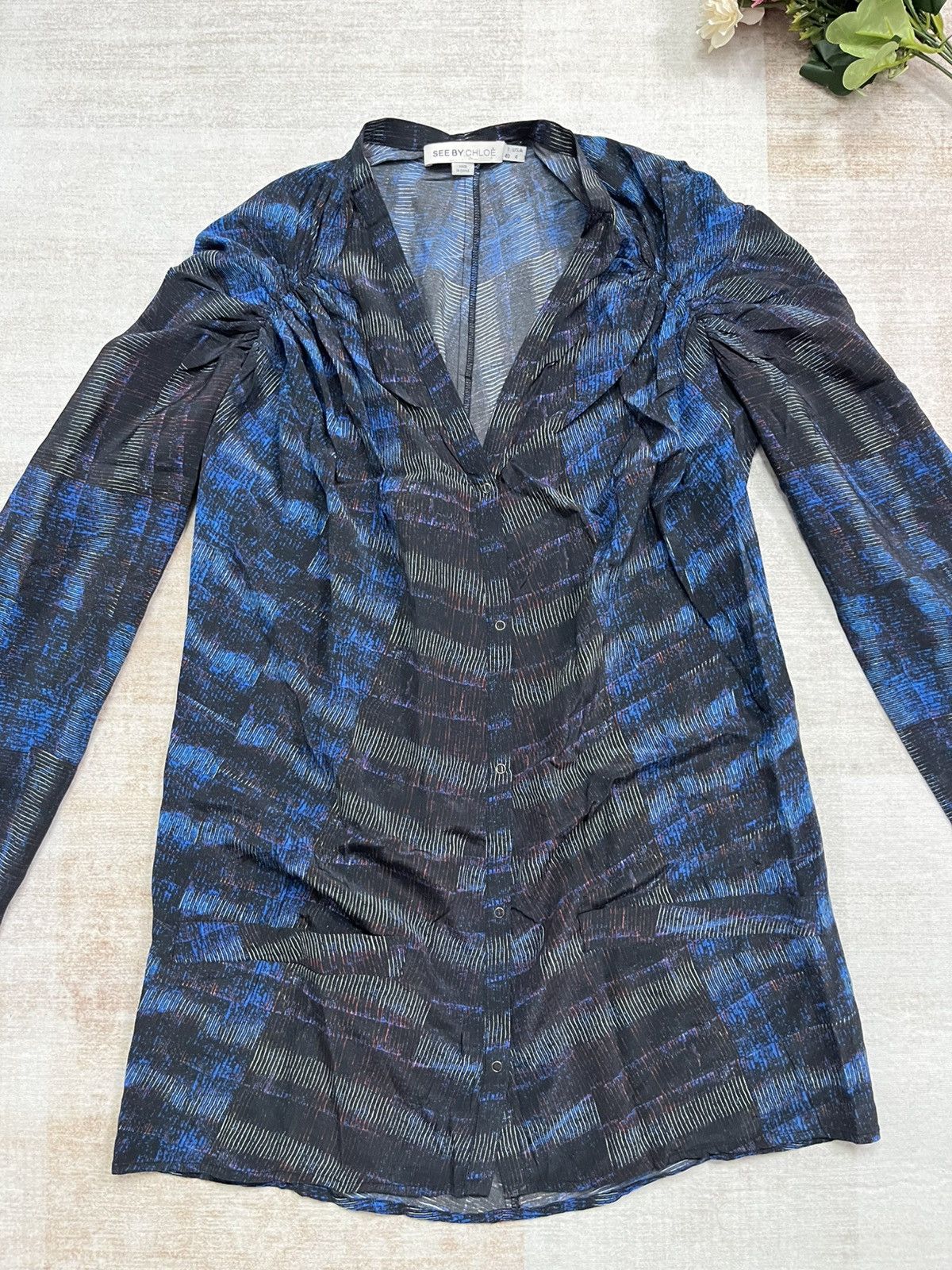 Chloe See by Chloé Printed V-Neck Blouse Size M / US 6-8 / IT 42-44 - 4 Thumbnail