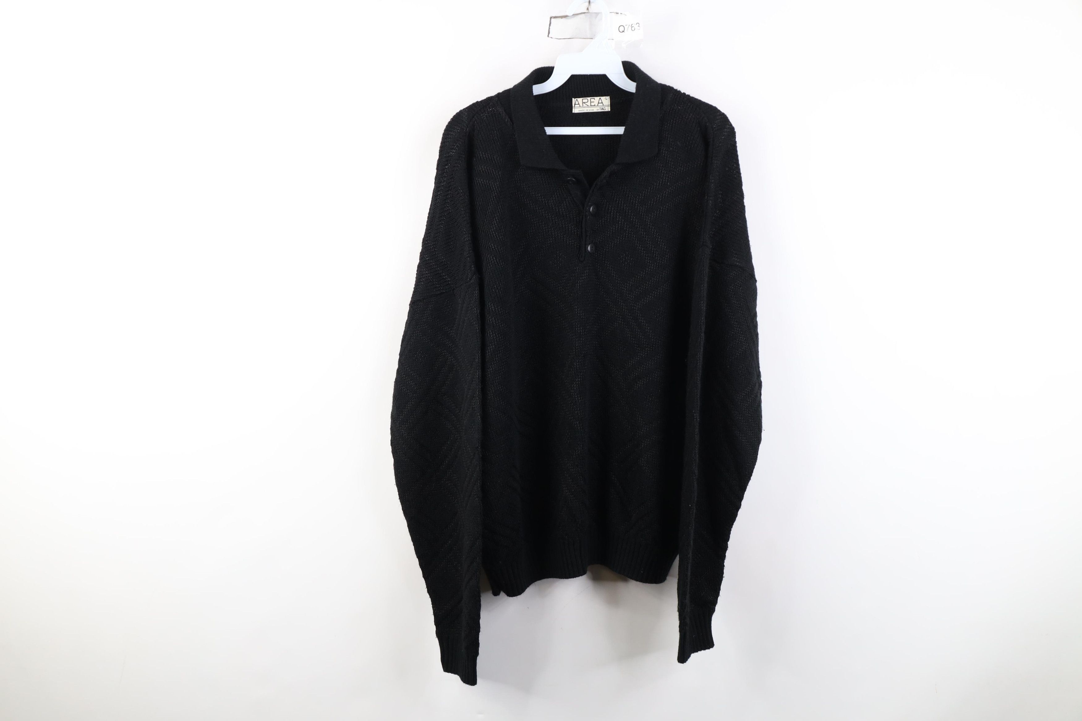 Vintage Vintage 90s Streetwear Collared Pullover Sweater Black USA Size US L / EU 52-54 / 3 - 1 Thumbnail