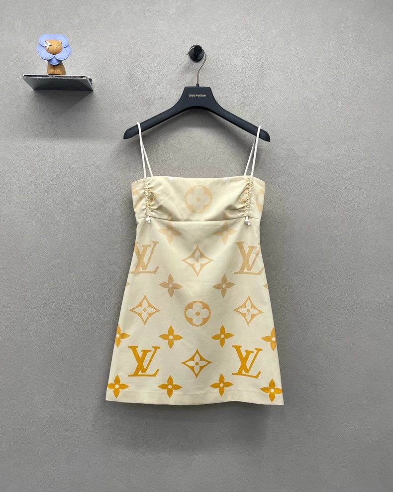 LV Cream Orange Print Sling Dress
