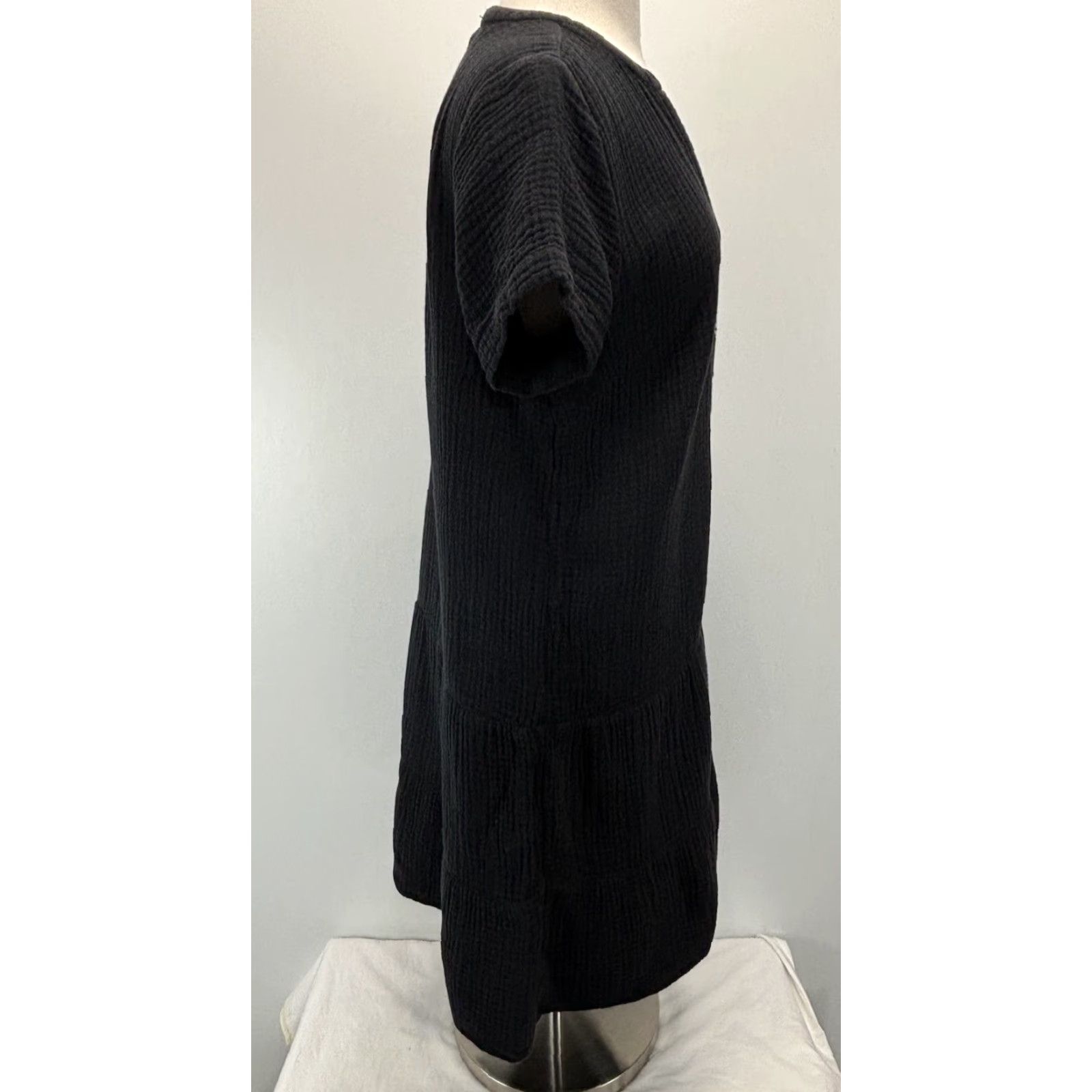 J. Jill J. Jill Cotton Gauze Tiered Dress Womens Small Black Short Sleeve Shift Beach Minimalist Casual Fashion Size S / US 4 / IT 40 - 4 Thumbnail