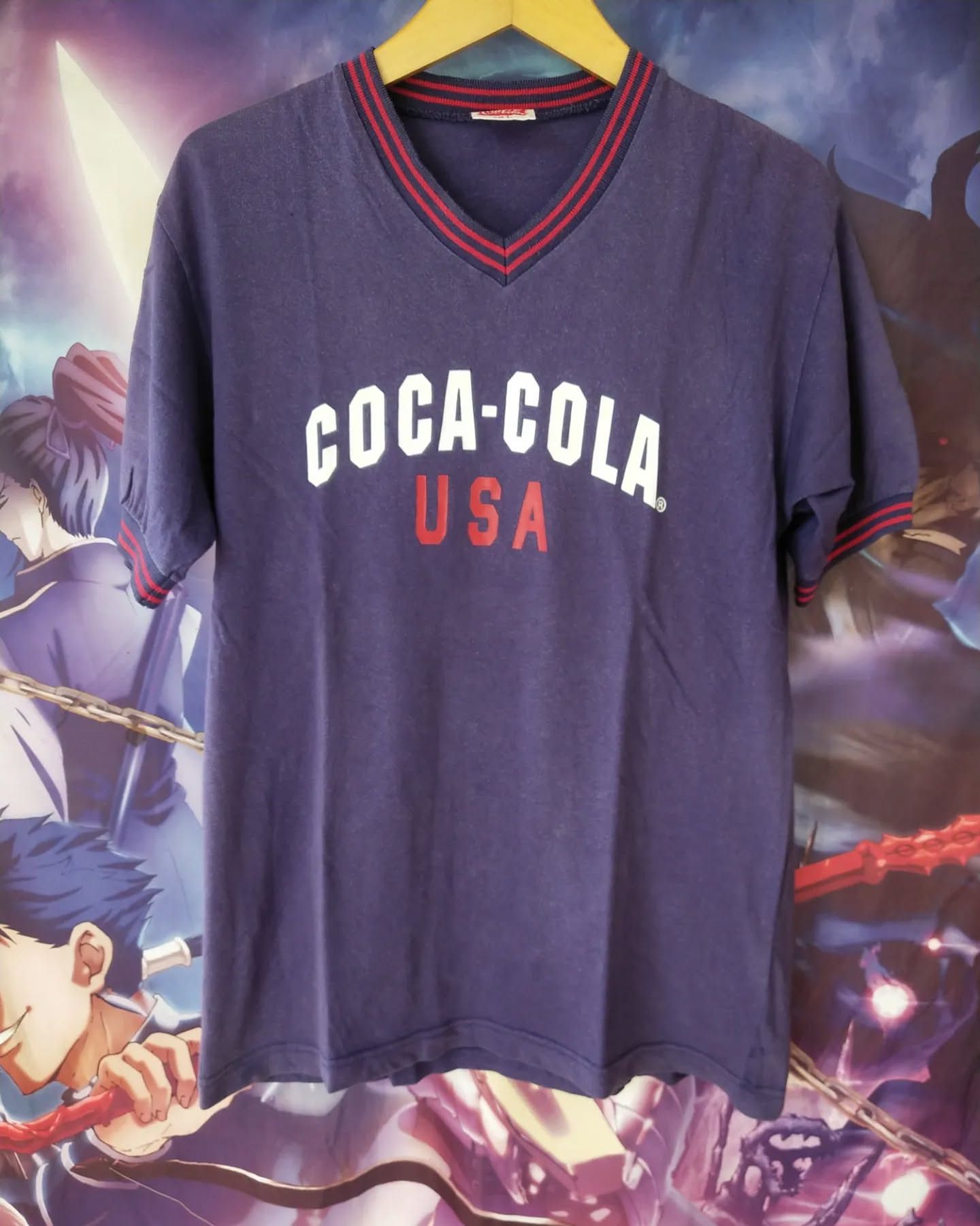 Coca Cola 1990s Vintage Coca-Cola USA V-Neck Ringer T-Shirt Size US L / EU 52-54 / 3 - 1 Thumbnail