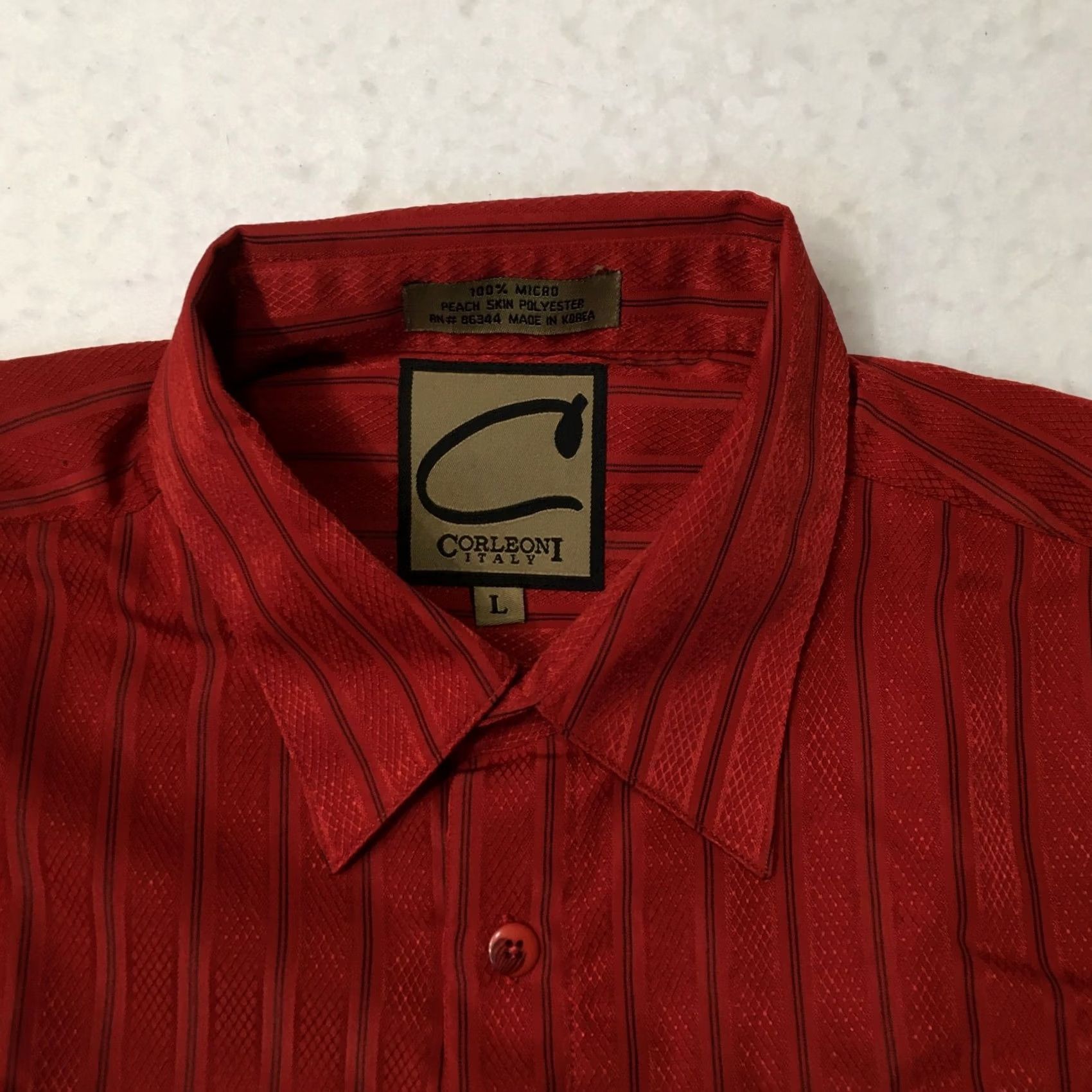 Vintage corleoni Shirt Button Down Fit large red Maroon 100% polyester micro Nice! Size US L / EU 52-54 / 3 - 2 Thumbnail