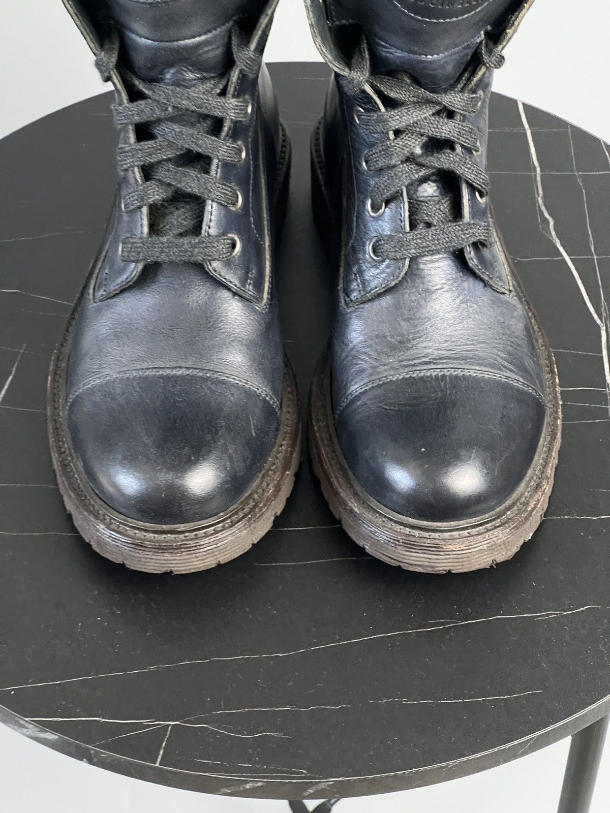 Brunello Cucinelli Brunello Cucinelli Blue Leather Combat Boots (Y0495) Size US 7 / IT 37 - 4 Thumbnail