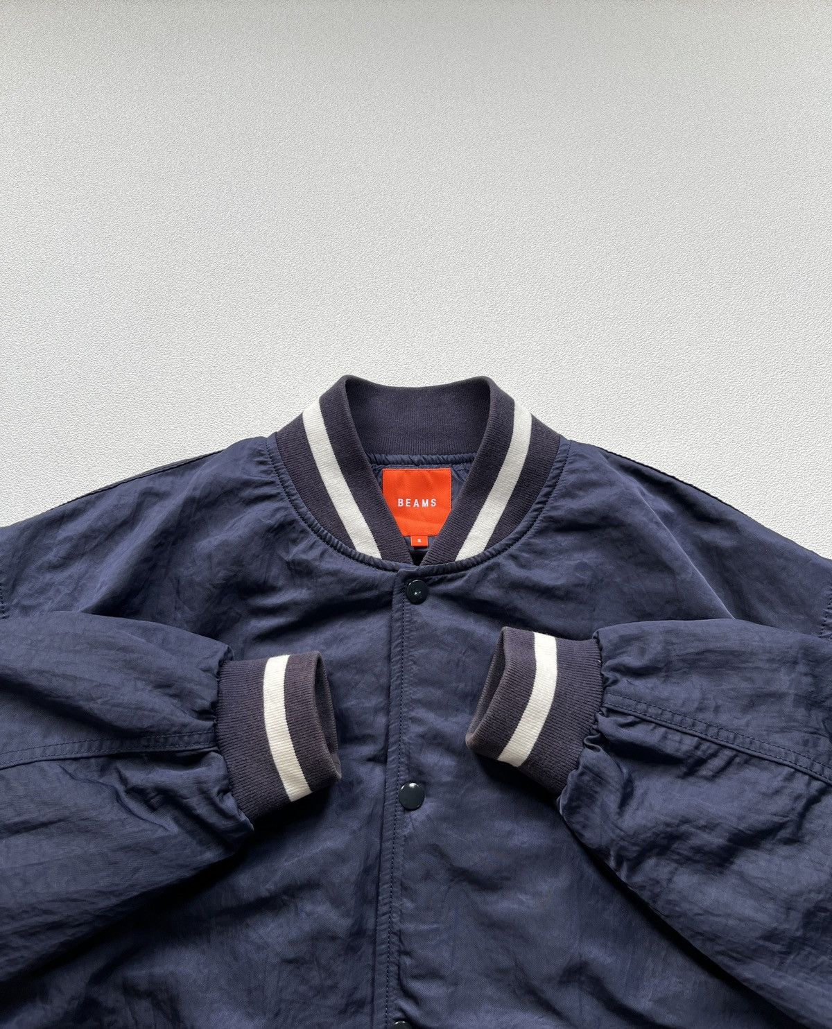 Beams Plus Beams Nylon Satin Award Jacket Navy Size US L / EU 52-54 / 3 - 7 Thumbnail