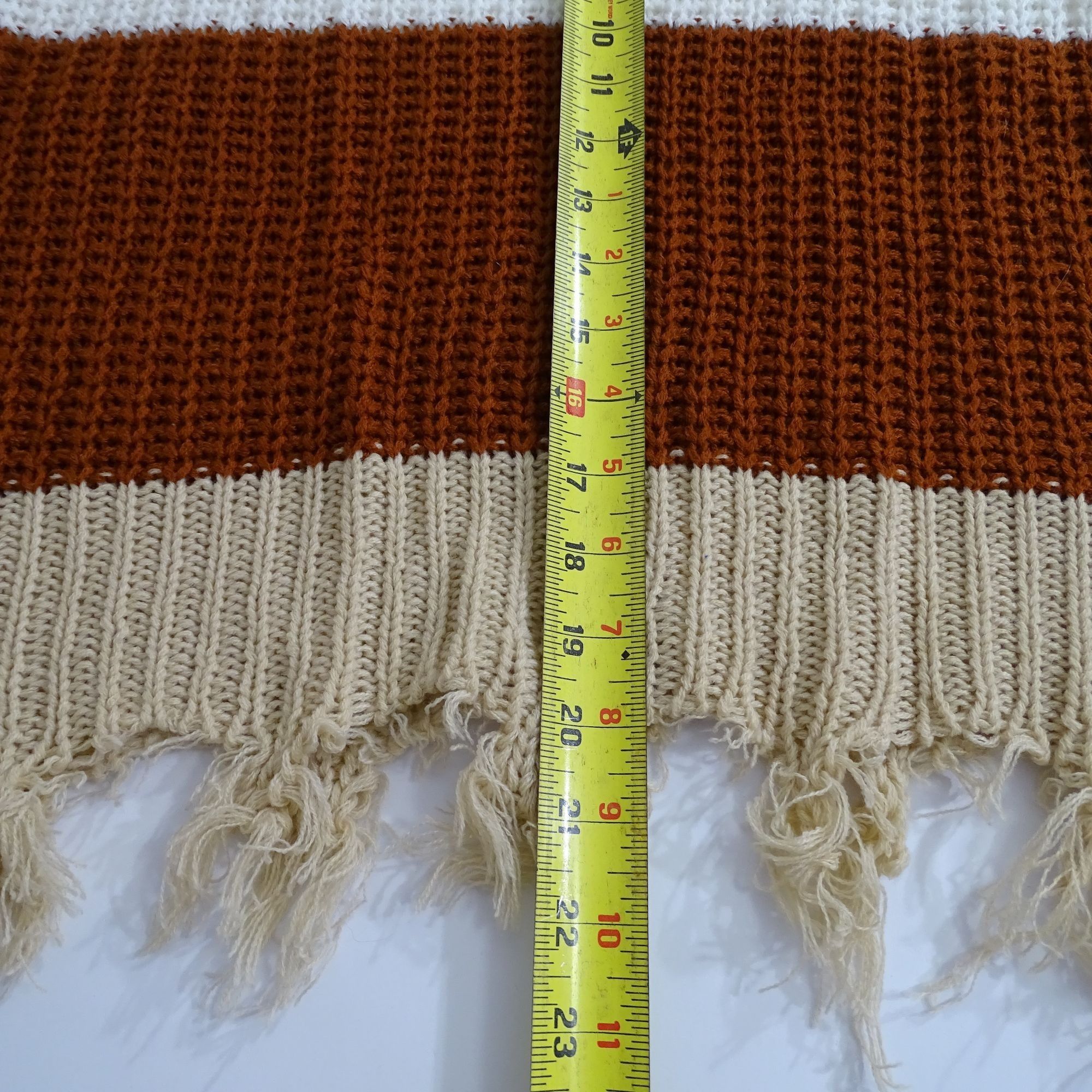 Other Runway 7 Striped Knit Sweater Brown Tan Frayed V-Neck Size M Size M / US 6-8 / IT 42-44 - 9 Thumbnail