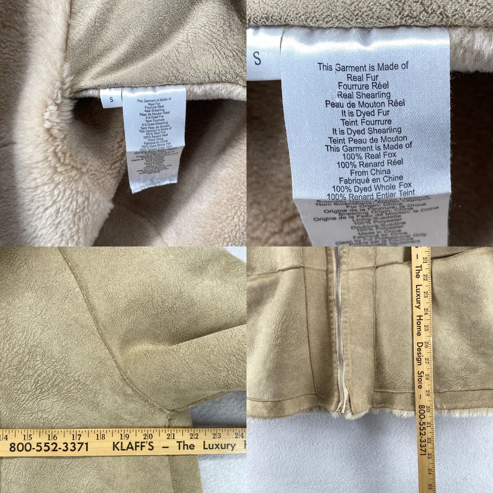 Vintage La Fiorentina Coat Womens S Beige Reversible Hooded Dyed Fox Fur Shearling Jacket 3/4 Sleeve Full Zip Size S / US 4 / IT 40 - 9 Thumbnail