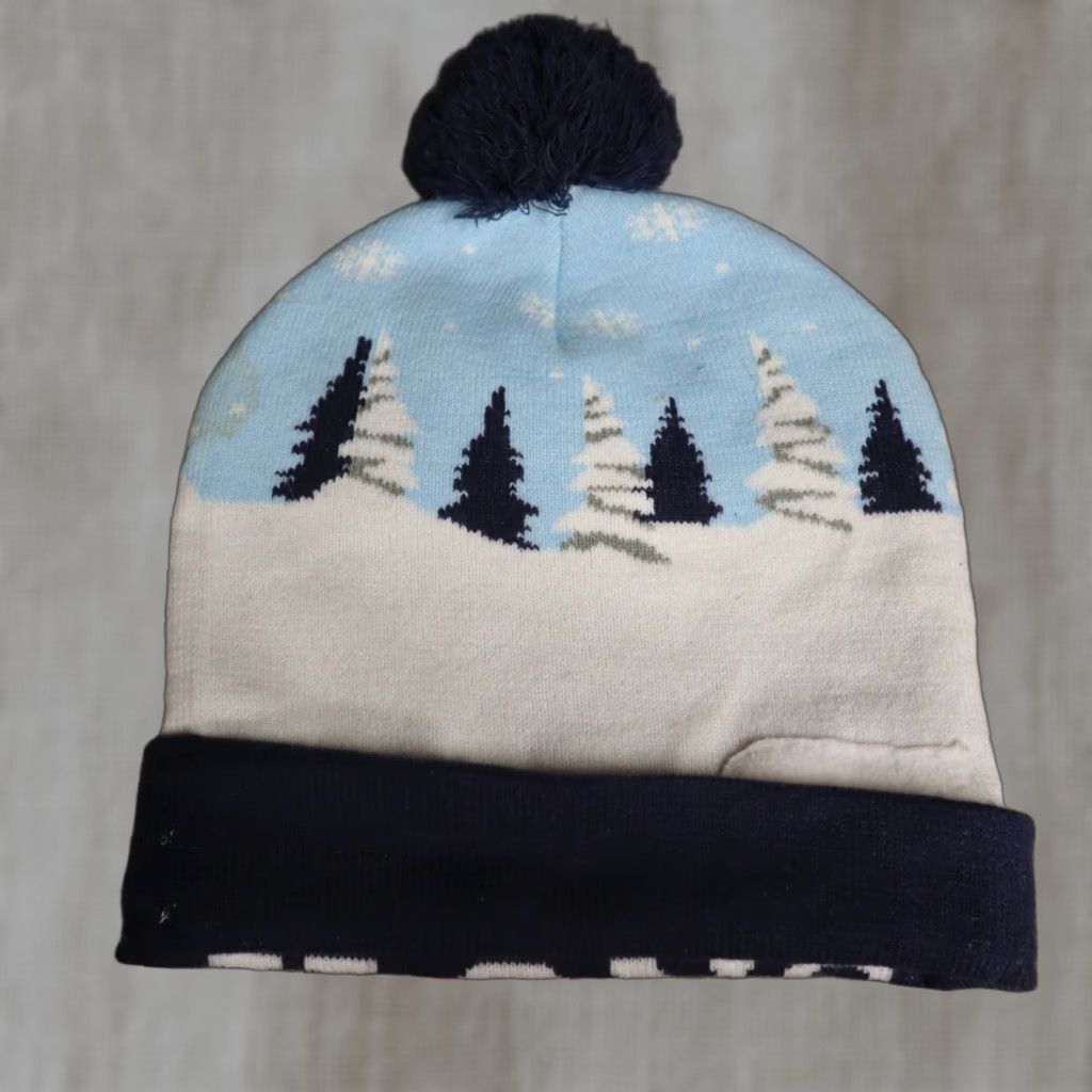 Vintage Let It Snow Beanie White Blue Winter Hat Size ONE SIZE - 1 Thumbnail