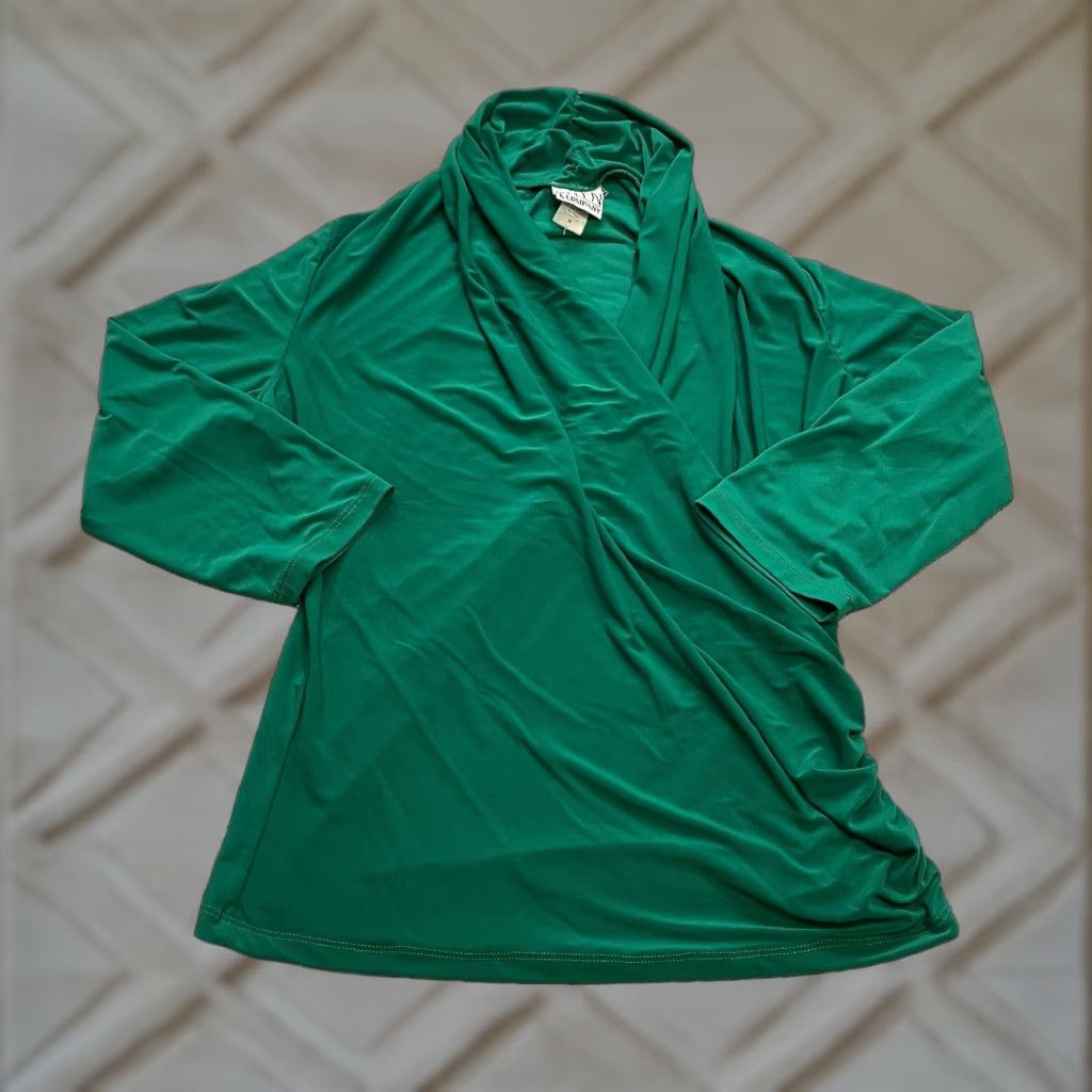 Vintage Ellen & Company Blouse Shirt Womens Medium Green Wrap Stretch Long Sleeve Top Size M / US 6-8 / IT 42-44 - 1 Thumbnail
