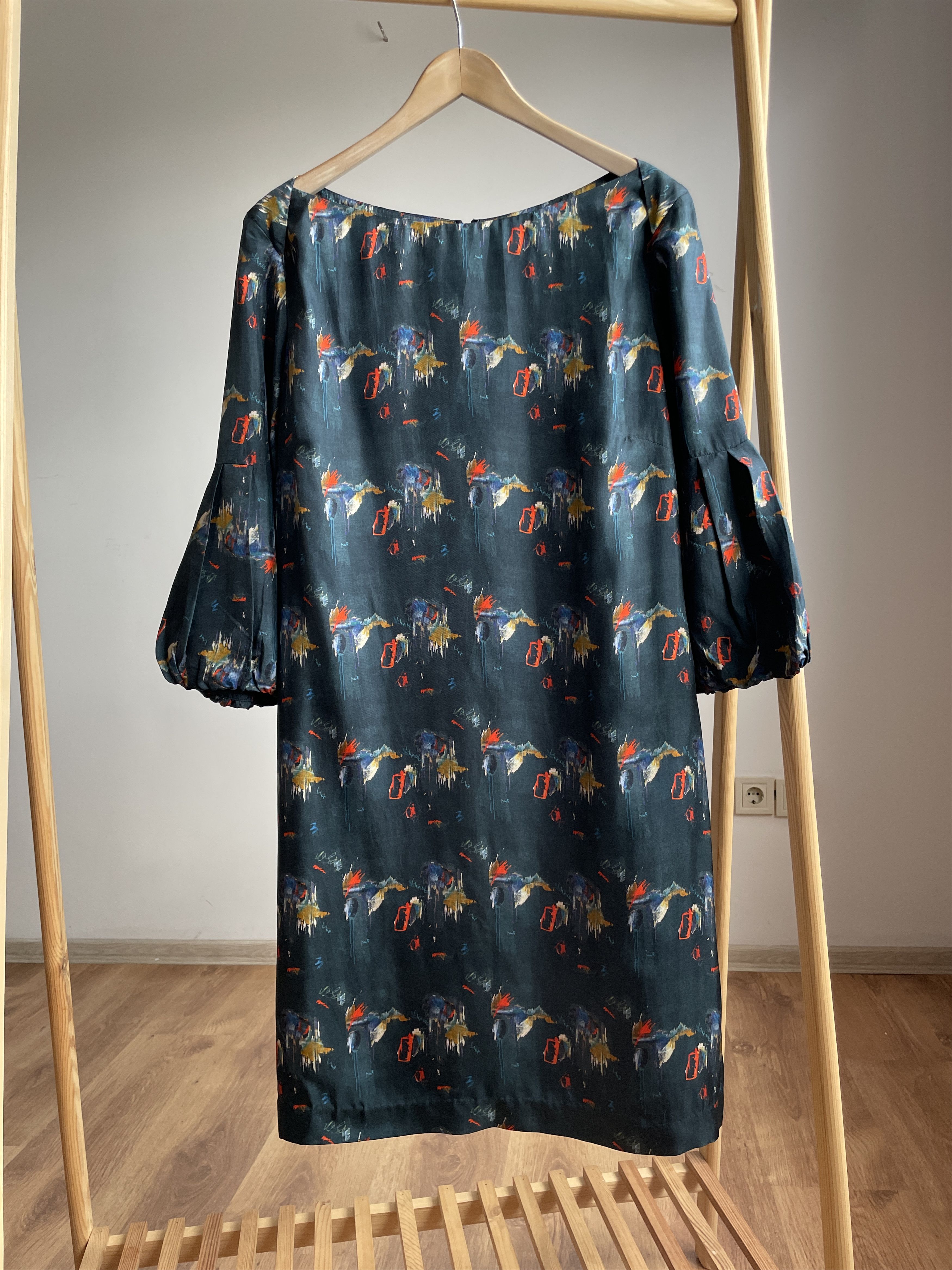 Designer Toast Boat Neck Balloon Sleeve Silk Midi Dress Size UK 16 Size XL / US 12-14 / IT 48-50 - 1 Thumbnail