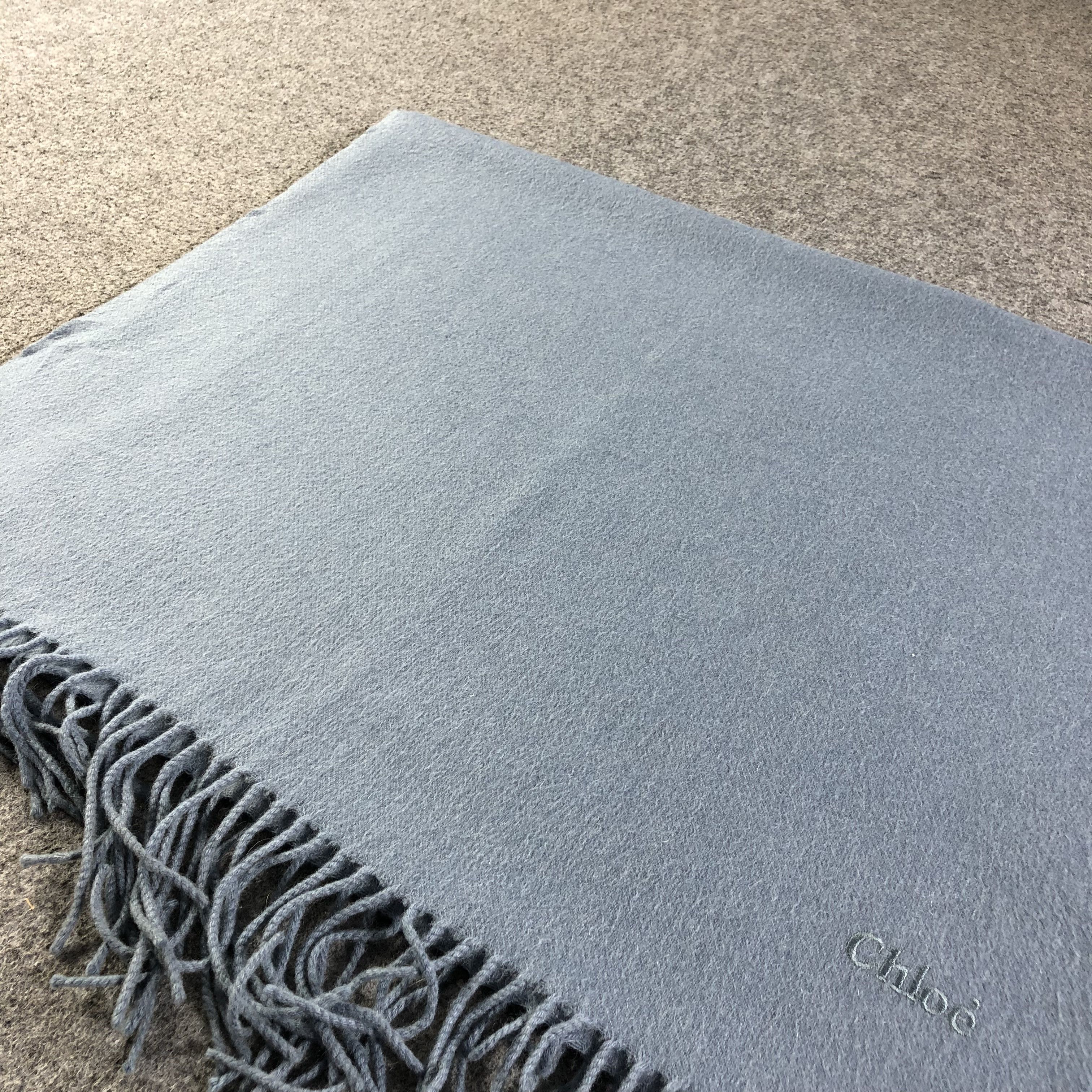 Vintage Chloe Plain Blue Cashmere Scarf Muffler V1360 Size ONE SIZE - 3 Thumbnail