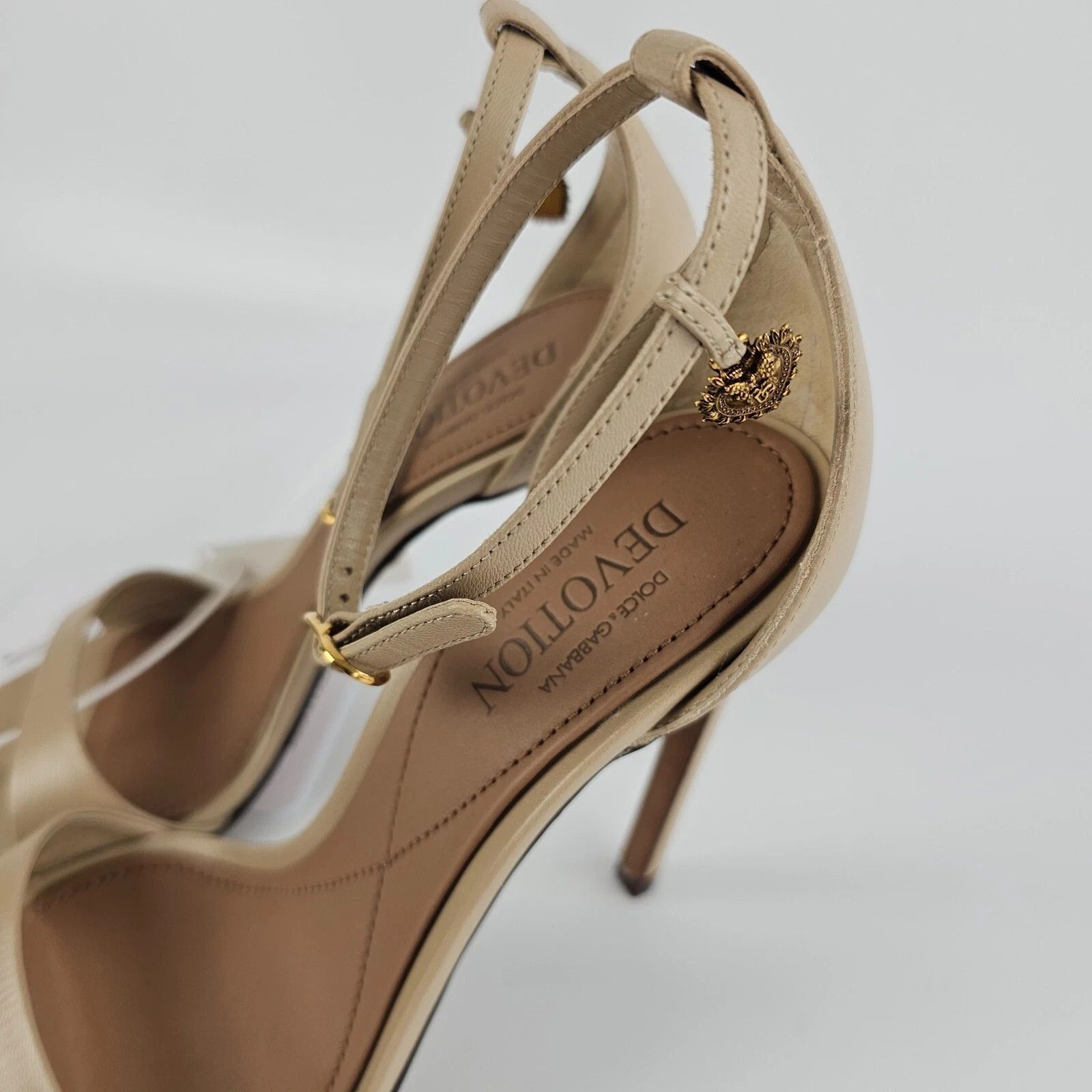 Dolce & Gabbana D&G Devotion Beige Leather 105mm Sandals New/Authentic Size US 9 / IT 39 - 7 Thumbnail