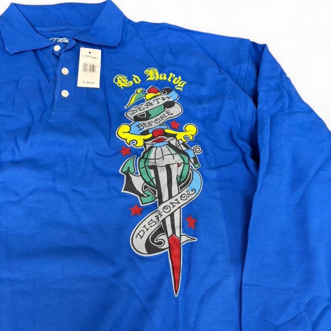 Ed Hardy Ed Hardy Longsleeve Polo Tee Y2K goth tattoo skater blue 4XL Size US XXL / EU 58 / 5 - 4 Thumbnail
