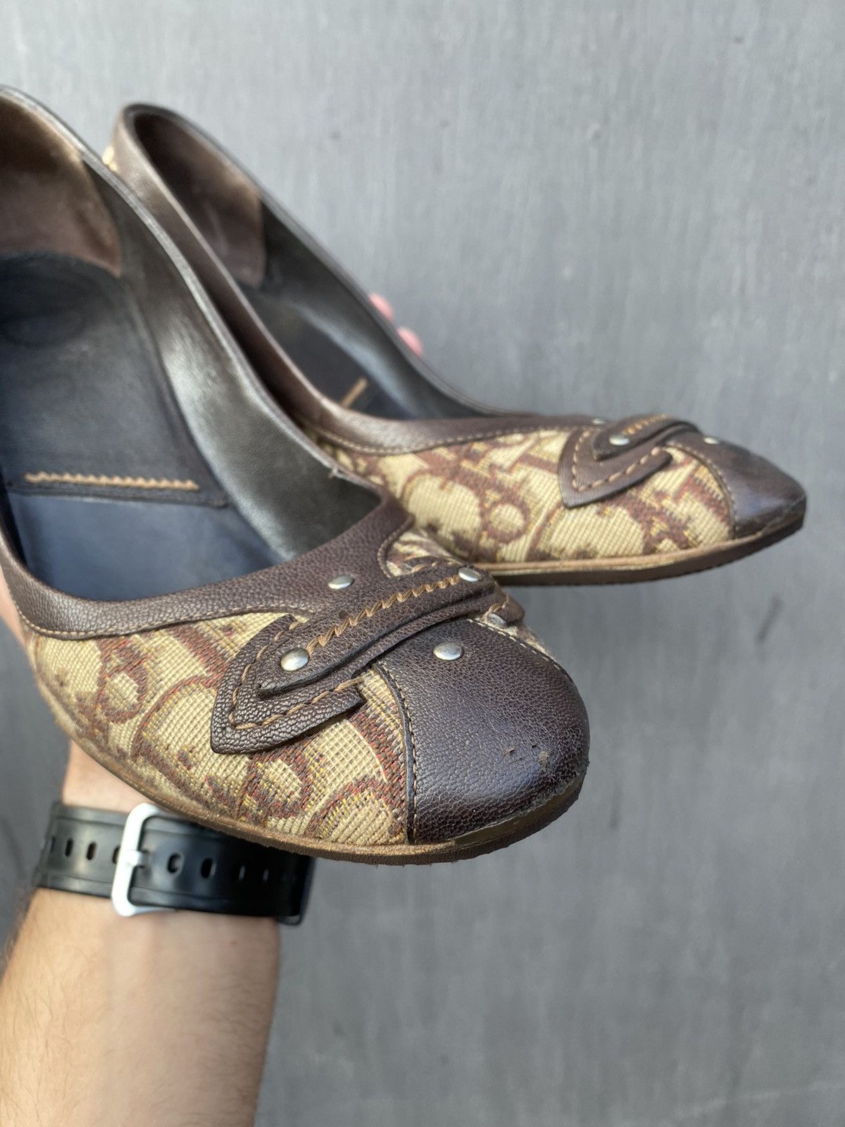Dior × Vintage Christian Dior Monogram Leather Heels size 38 Size US 9 / IT 39 - 3 Thumbnail