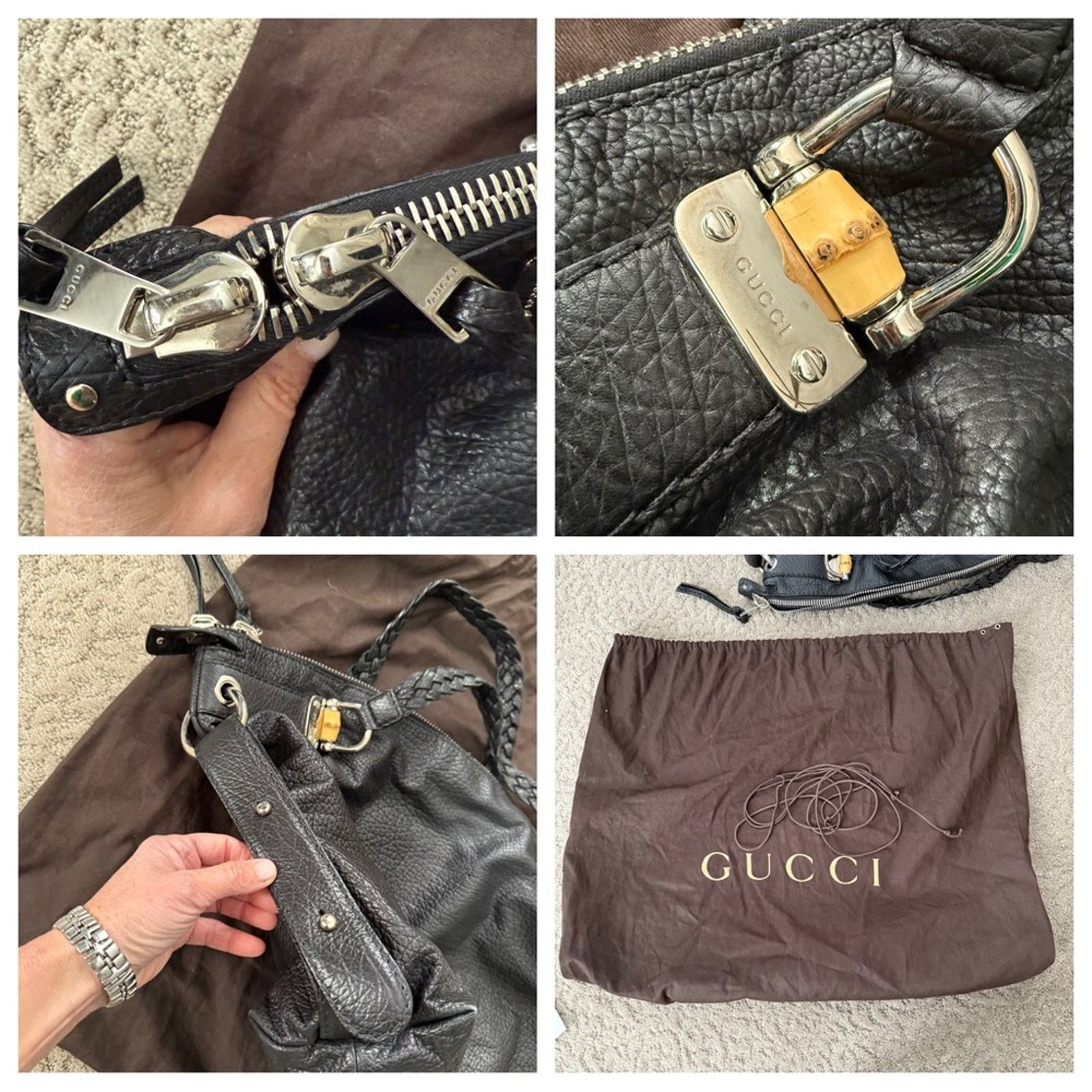 Gucci Gucci Black Calfskin Pebbled Leather Bamboo Bar Shoulder Bag Size ONE SIZE - 14 Thumbnail