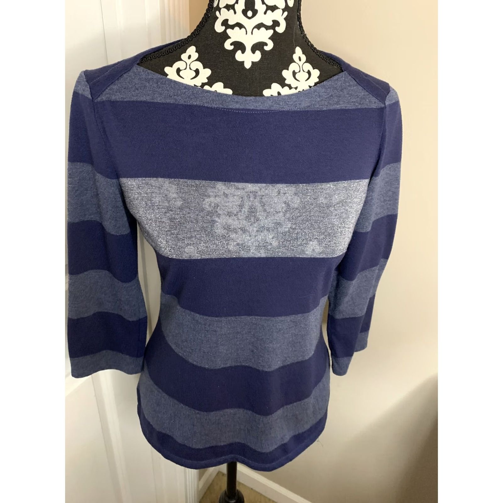 Tommy Hilfiger Tommy Hilfiger Women’s Boat Neck Glitter Thread Top 3/4 Sleeve Navy M Adults Womens Size M / US 6-8 / IT 42-44 - 2 Thumbnail