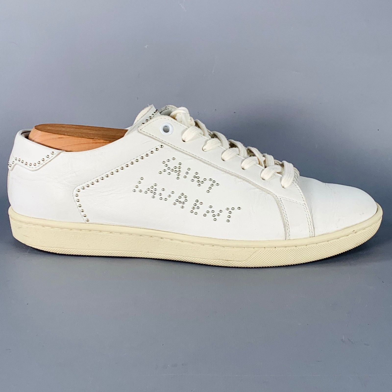 Saint Laurent Paris Size 7 White Silver Leather Studded Low Top Sneakers Size US 7 / IT 37 - 2 Thumbnail