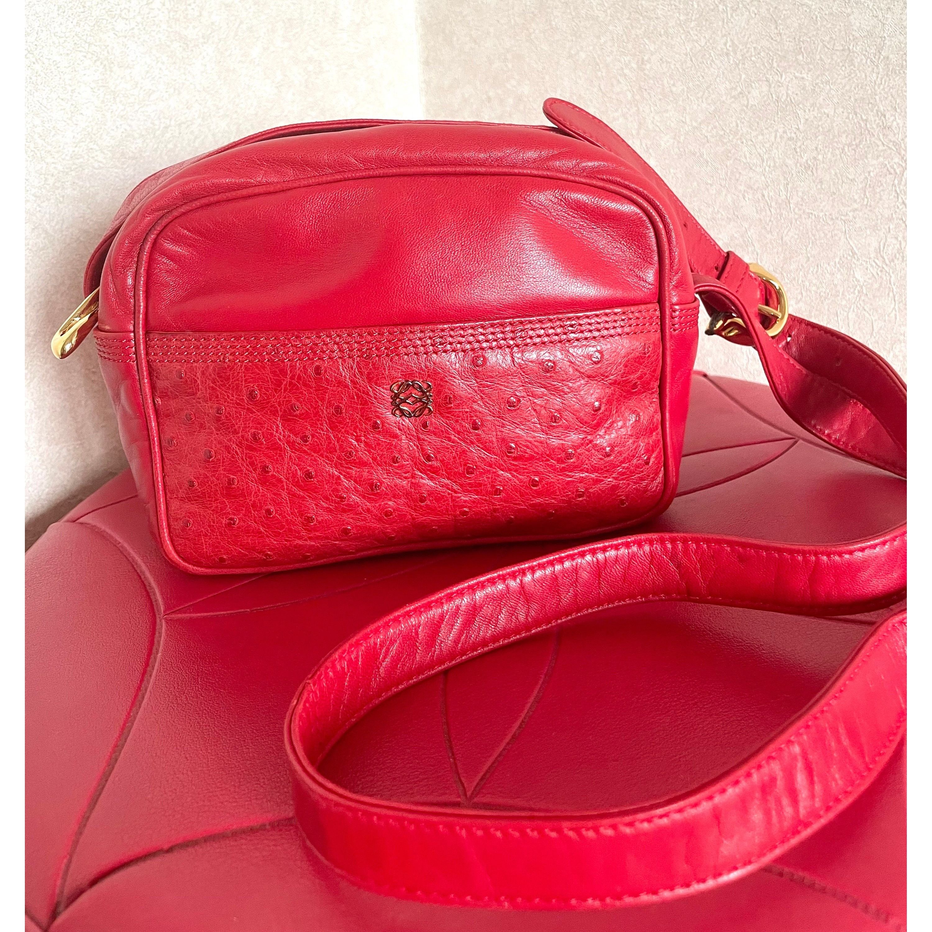 Loewe Vintage LOEWE red genuine ostrich and nappa leather bag Size ONE SIZE - 10 Thumbnail
