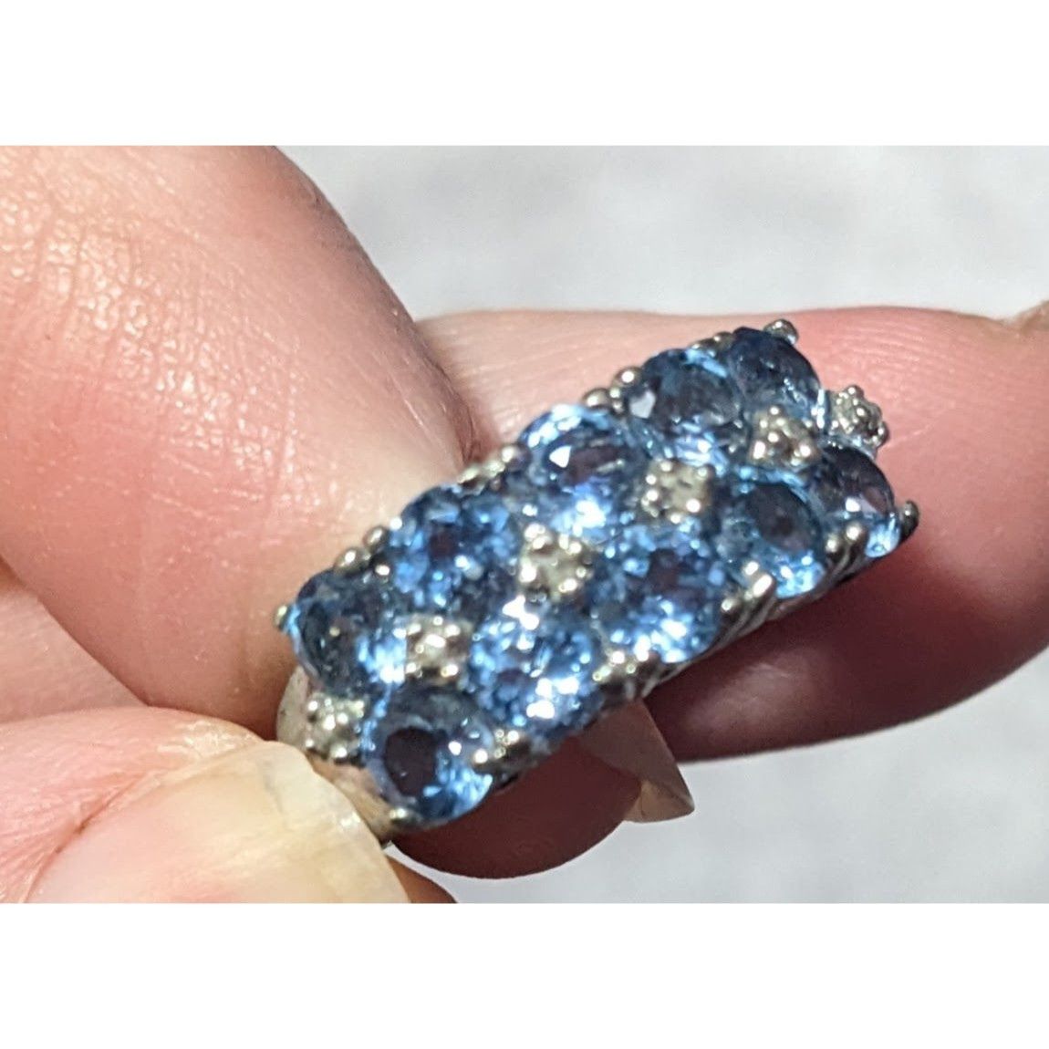Other Blue And Clear Gemmed Double Row Silver Tone Ring Size 5 3/4 Size ONE SIZE - 16 Thumbnail
