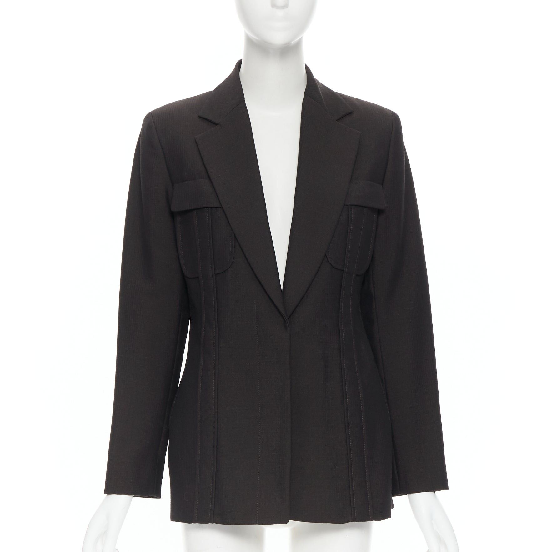 Gucci vintage GUCCI TOM FORD 1996 brown wool mohair dart front blazer pant set IT42 M Size 28" / US 6 / IT 42 - 1 Thumbnail