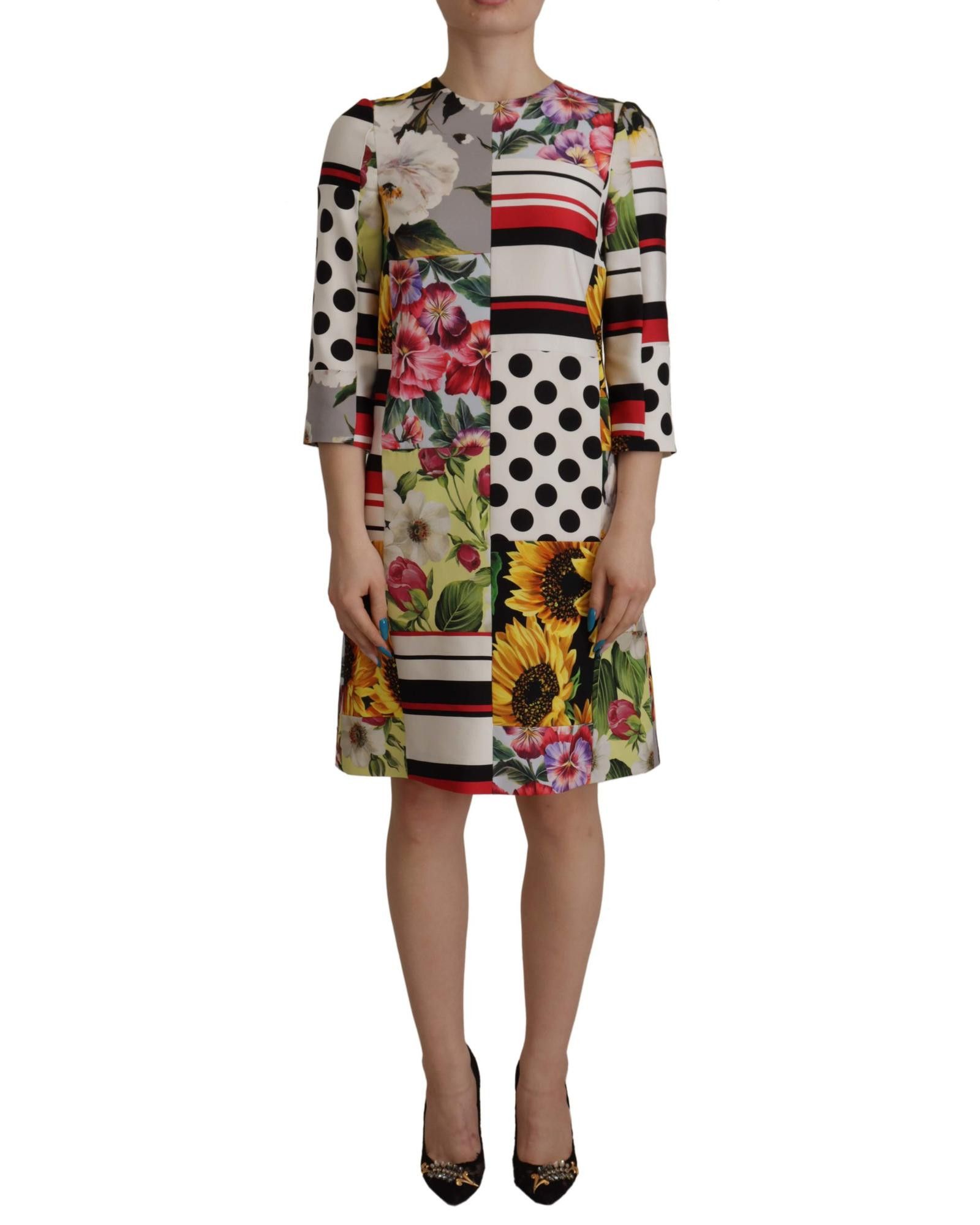 image of Dolce Gabbana Floral Patchwork Charmeuse Sheath Dress, Women's (Size Small)