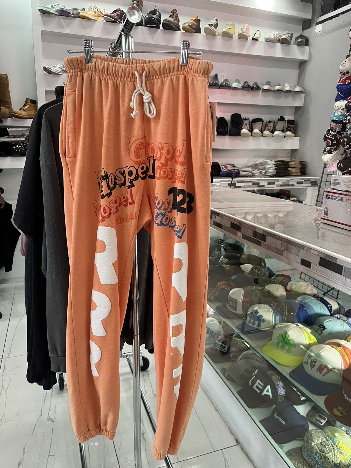 RRR-123 Graffiti Letter Orange Sweatpants Size US 34 / EU 50 - 1 Thumbnail