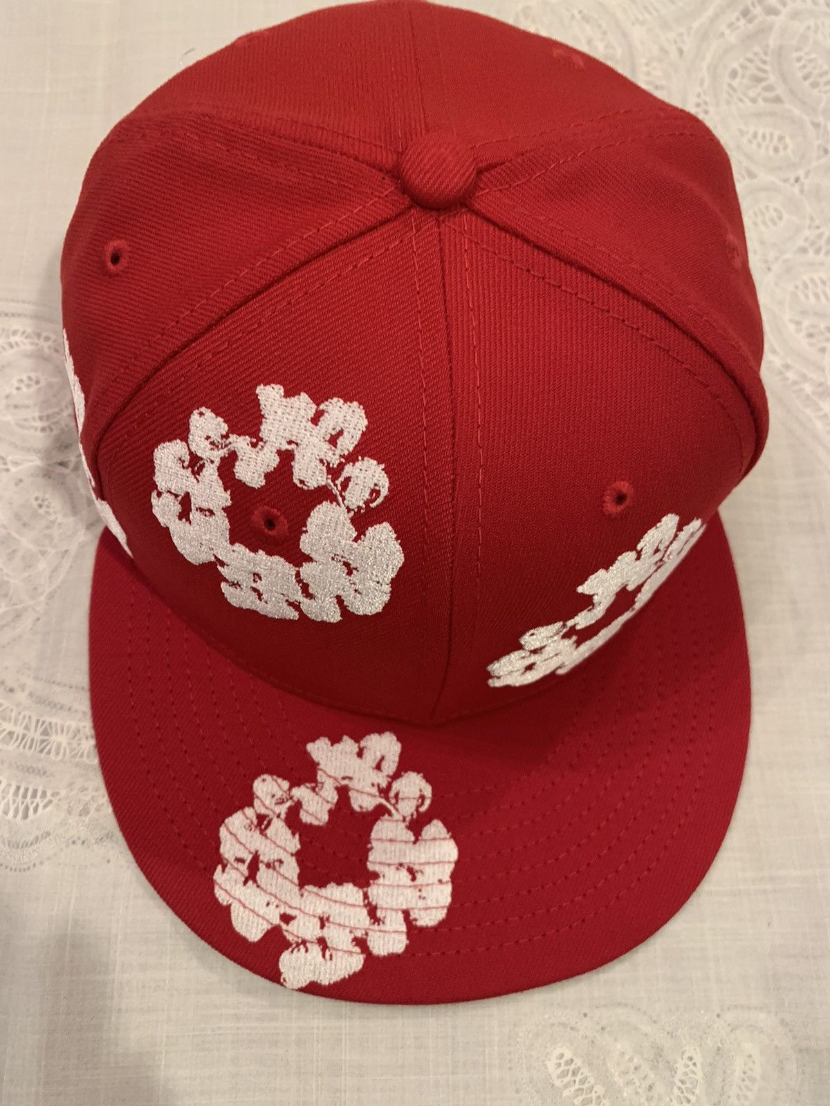 image of Denim Tears New Era Fitted Hat in Red, Men's