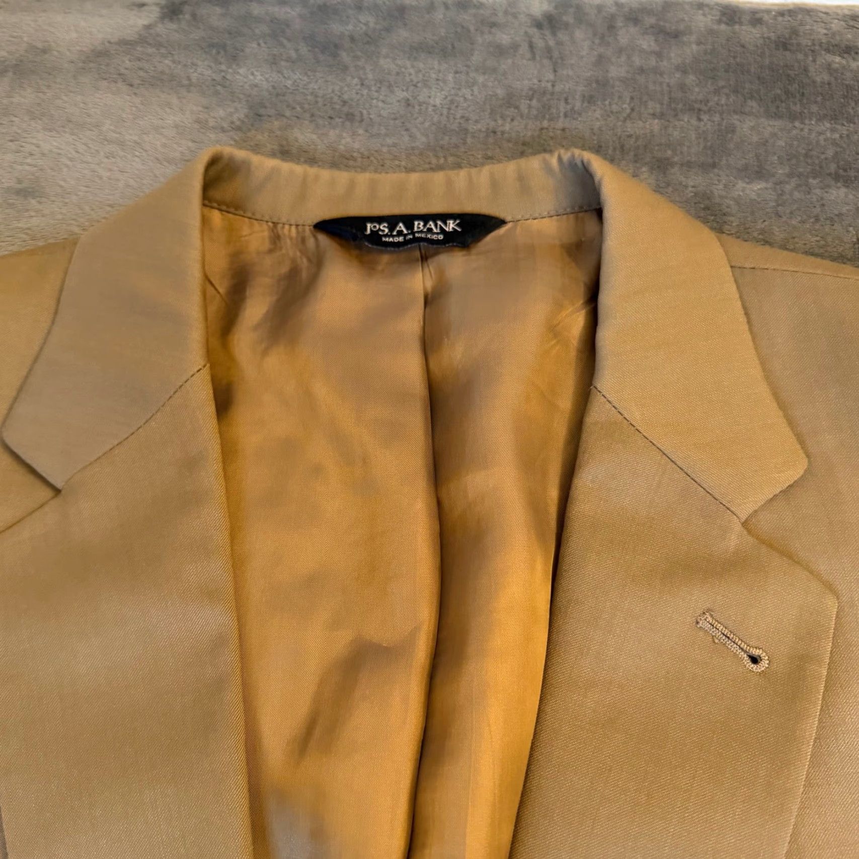 Jos. A. Bank VINTAGE not applicable; use provided: JOS A BANK Tan Two Piece Suit Jacket Pants Formal Business Mens 46R 36x28" Size 46R - 4 Thumbnail