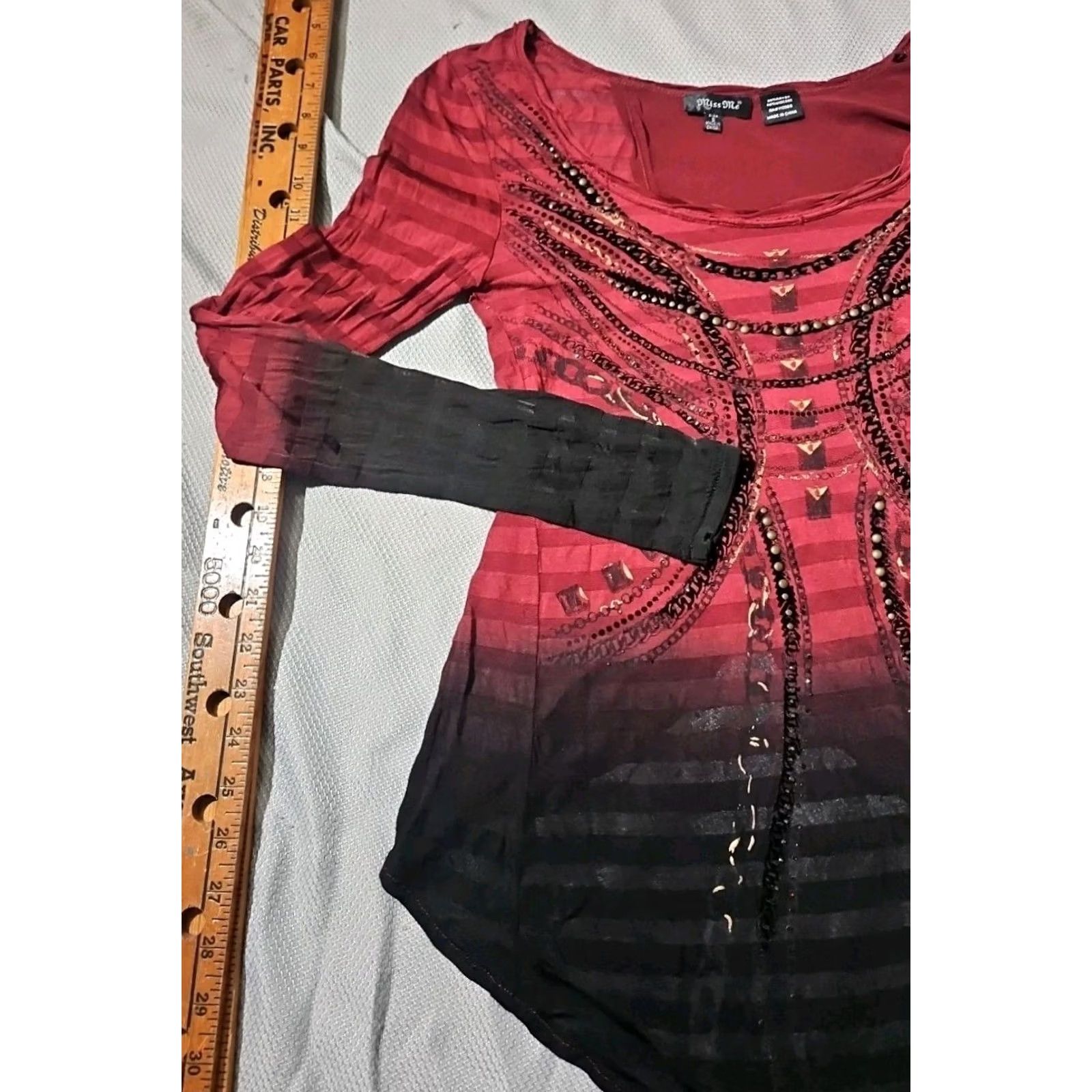 Miss Me VINTAGE Miss Womens Shirt S Red Embellished Grunge Preppy Y2k Batwing Shirt Womens M2 Size S / US 4 / IT 40 - 4 Thumbnail