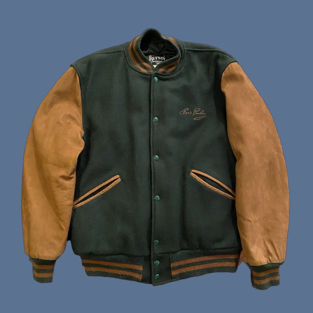 Vintage VINTAGE Butwin Elvis Presley Embroidered Wool & Leather Letterman Medium Shirt Mens 1970s Green Size US M / EU 48-50 / 2 - 1 Thumbnail