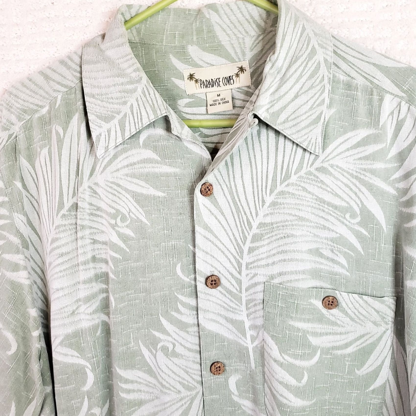 Paradise Paradise Coves Shirt Short Sleeve Button-Up Silk Green Mens L Tropical Aloha Island Relaxed Silk 100% Shirt Size US L / EU 52-54 / 3 - 3 Thumbnail