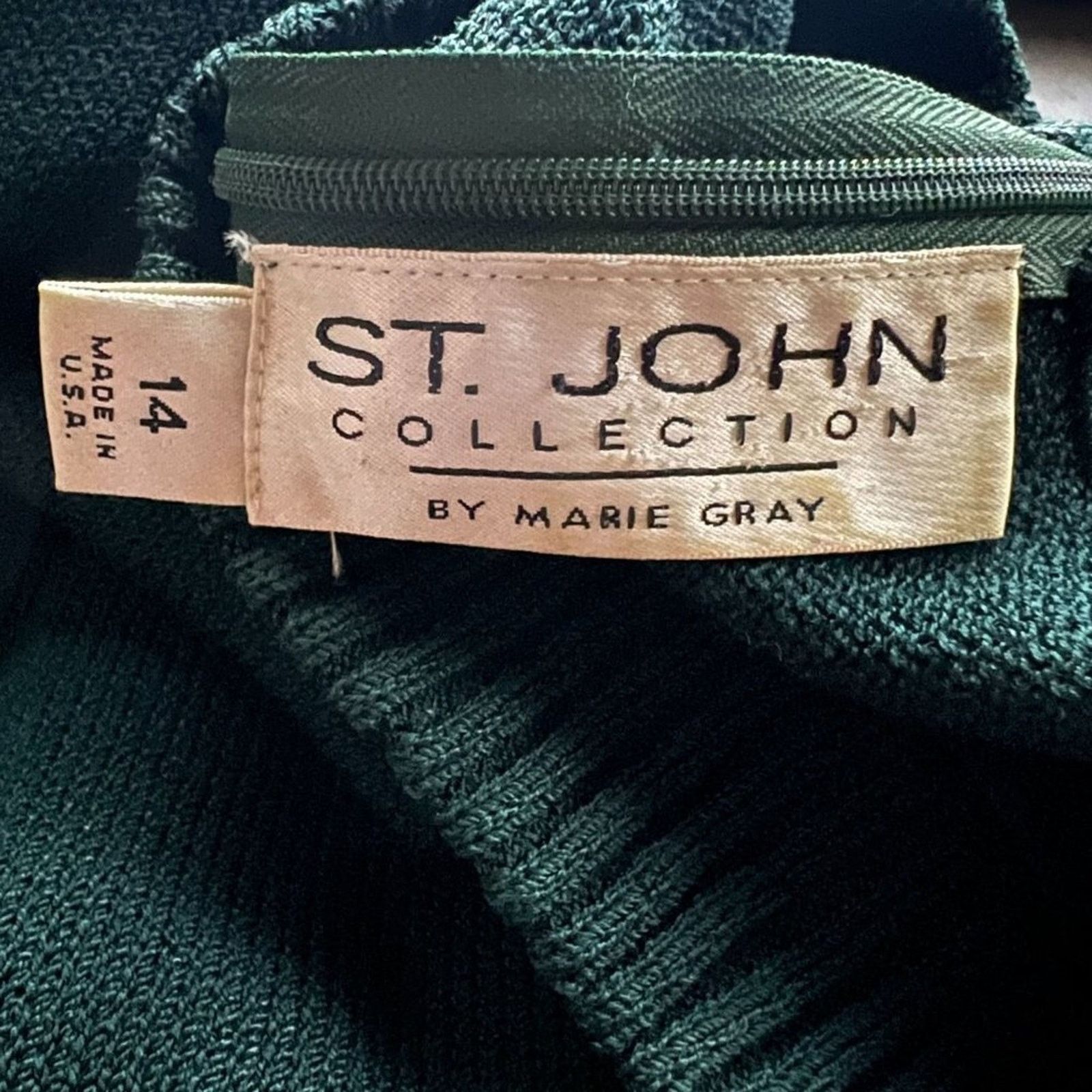 St. John VTG St John Dark Green Knit Sweater Leather Shoulder Size 14 Size XL / US 12-14 / IT 48-50 - 7 Thumbnail