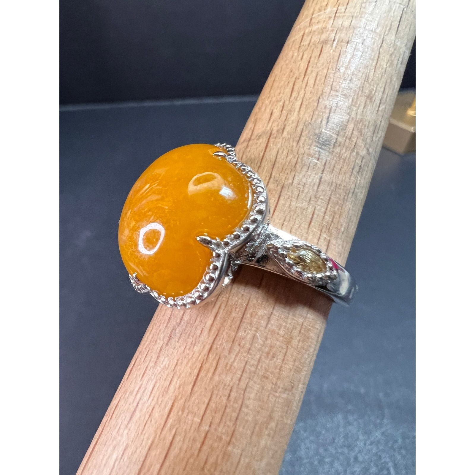 Other NEW Yellow Jade cherry blossom ring in 925 silver size 9 Size ONE SIZE - 7 Thumbnail
