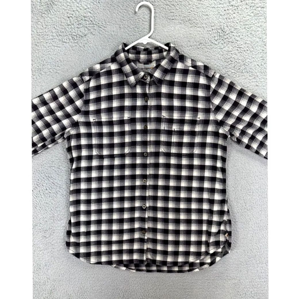 Carhartt VINTAGE Carhartt Shirt Womens Large Black Cream Plaid Flannel Button Up Pocket Stretch Size L / US 10 / IT 46 - 2 Thumbnail