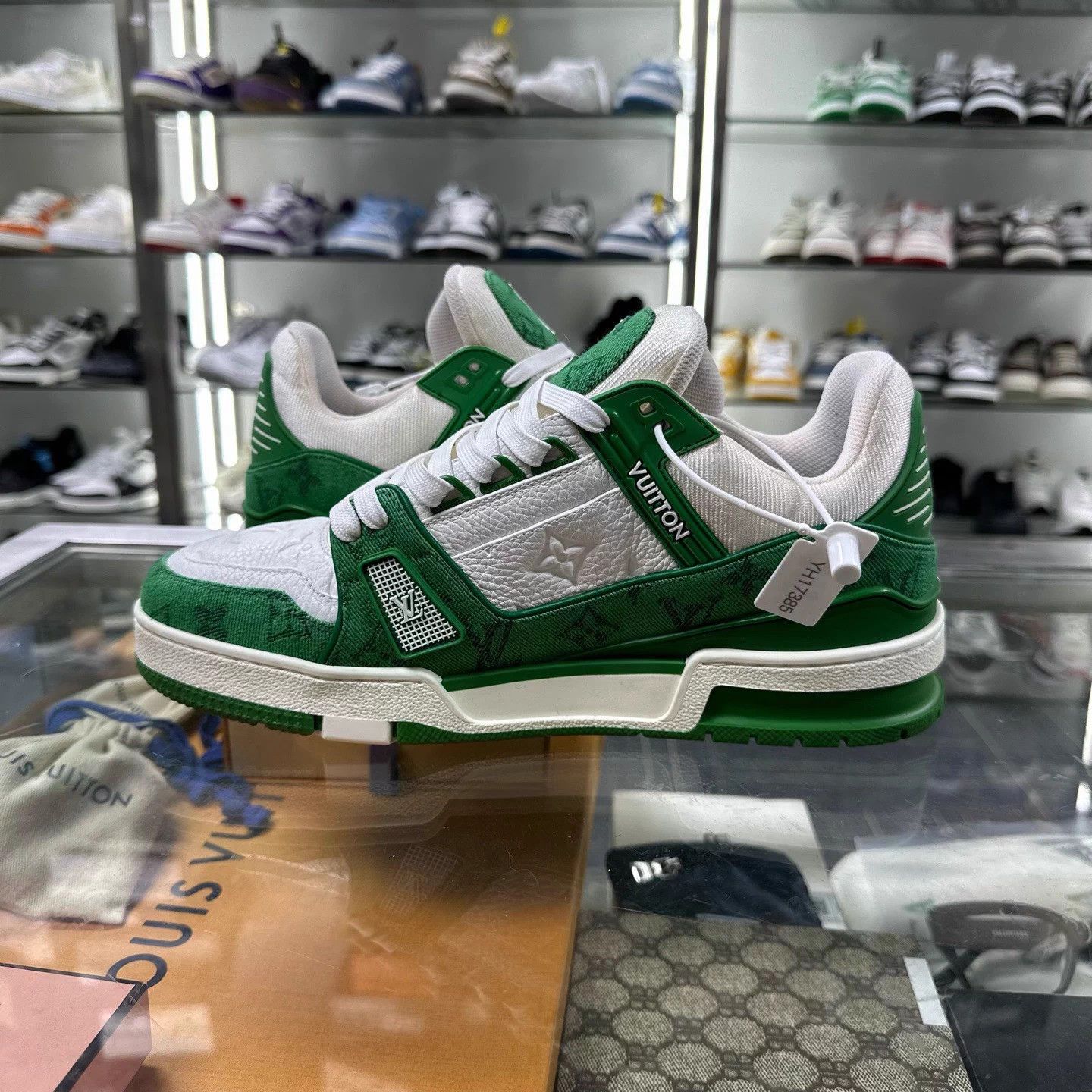 Louis Vuitton LV TRAINER white green denim UK6.5 Size US 6.5 / EU 39-40 - 5 Thumbnail