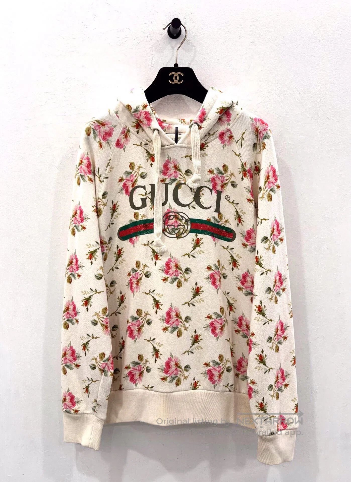 Gucci Pink Floral Double G White Hoodie.